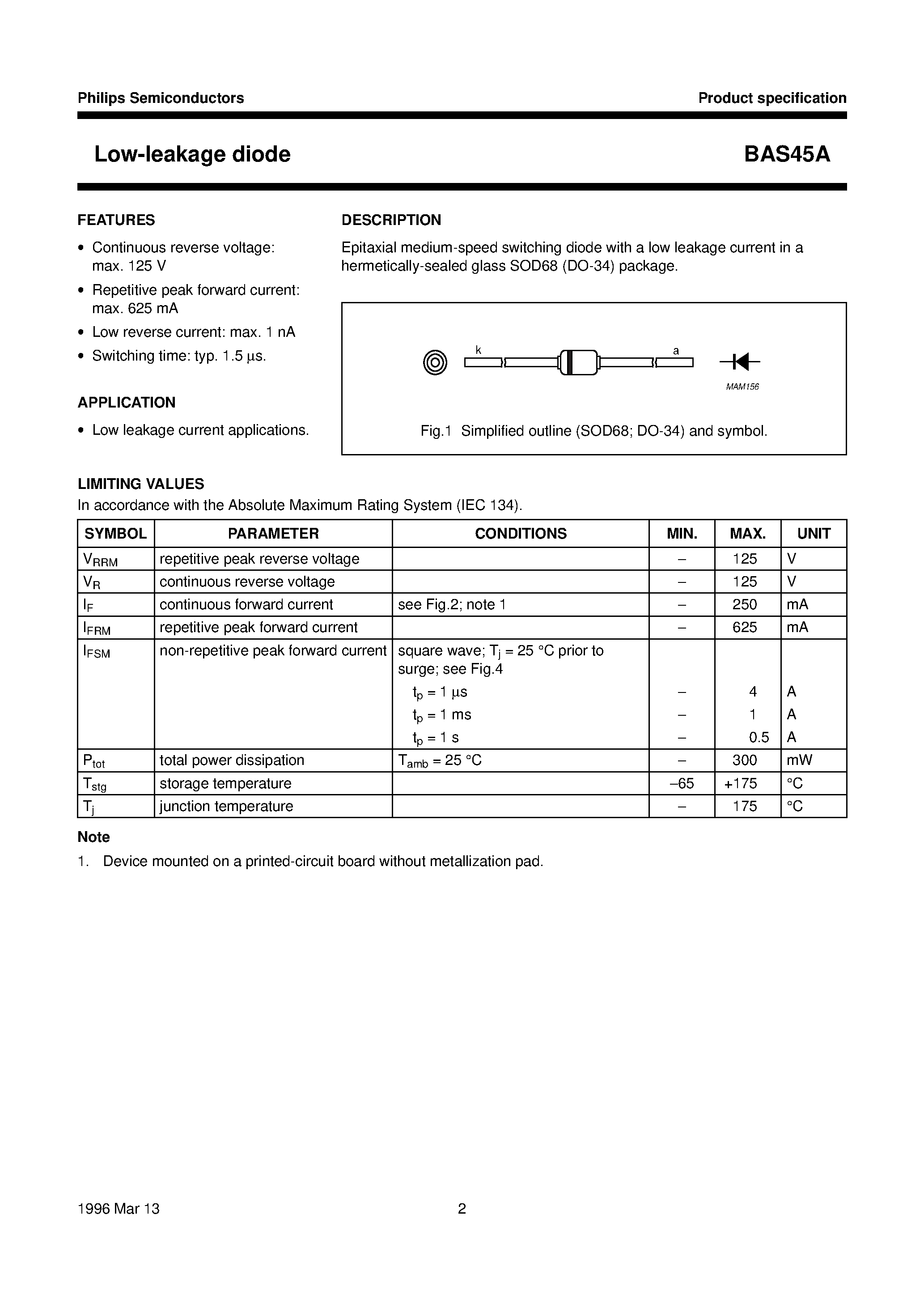 Datasheet BAS45A - Low-leakage diode page 2