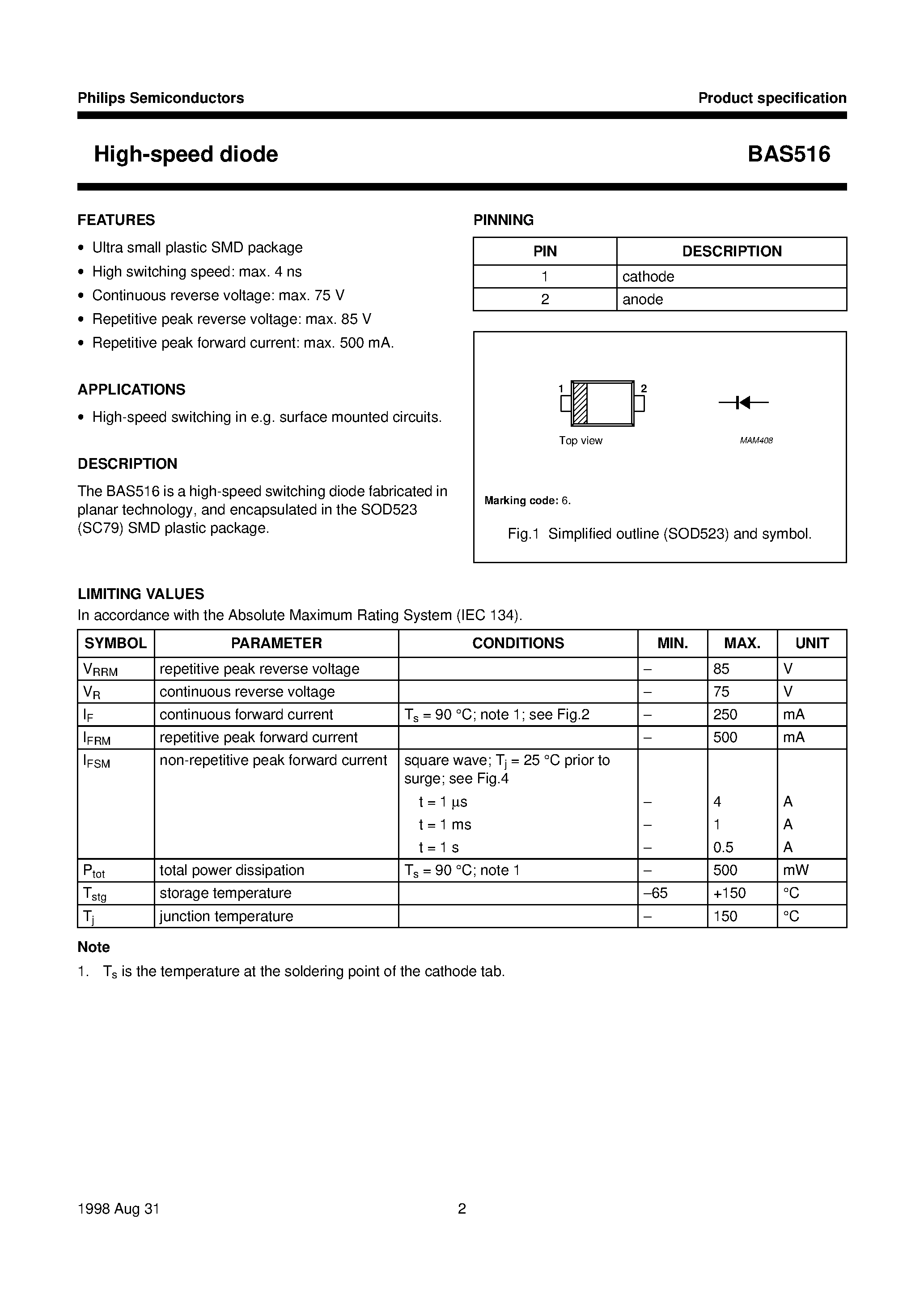 Datasheet BAS516 - High-speed diode page 2