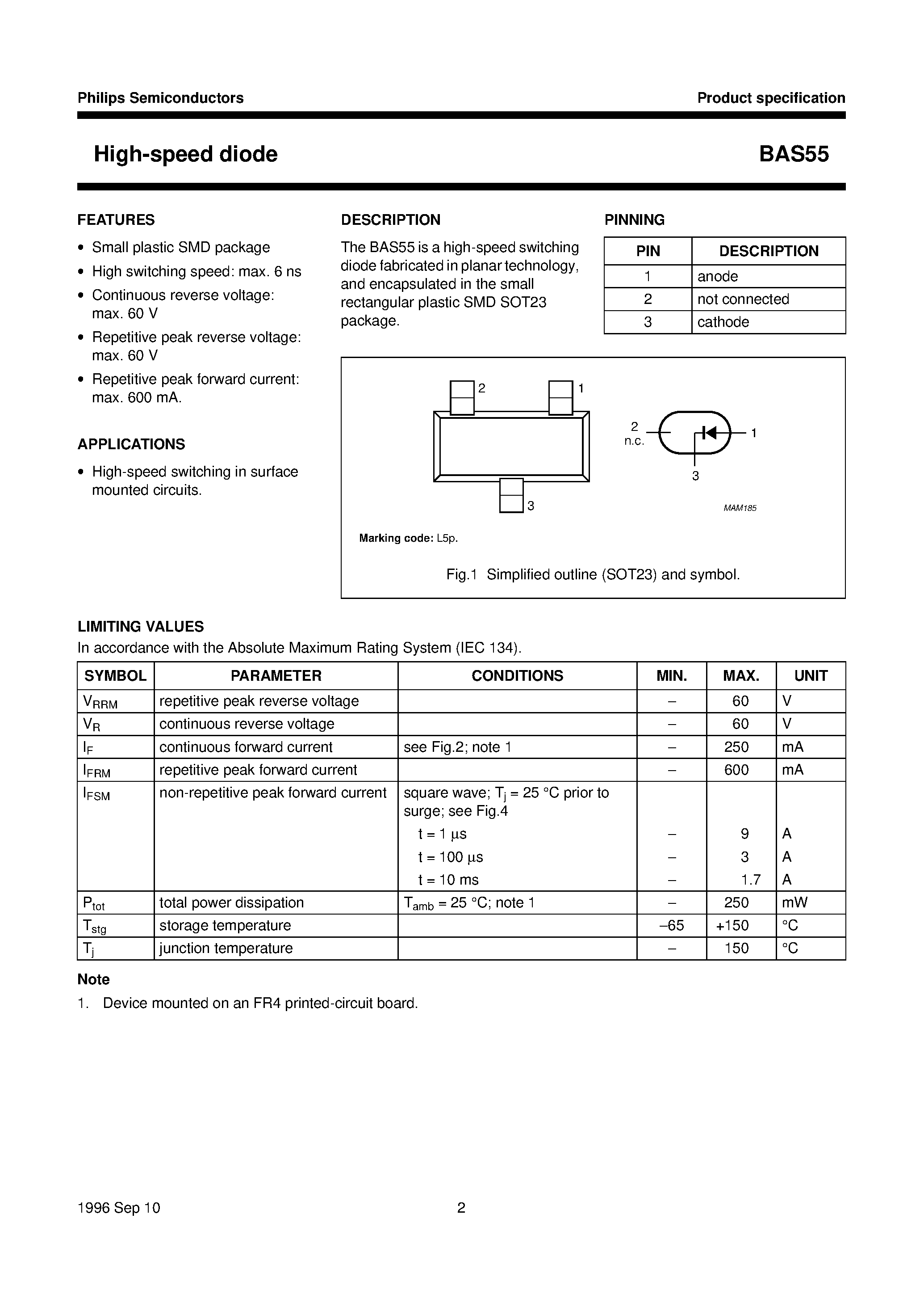 Datasheet BAS55 - High-speed diode page 2