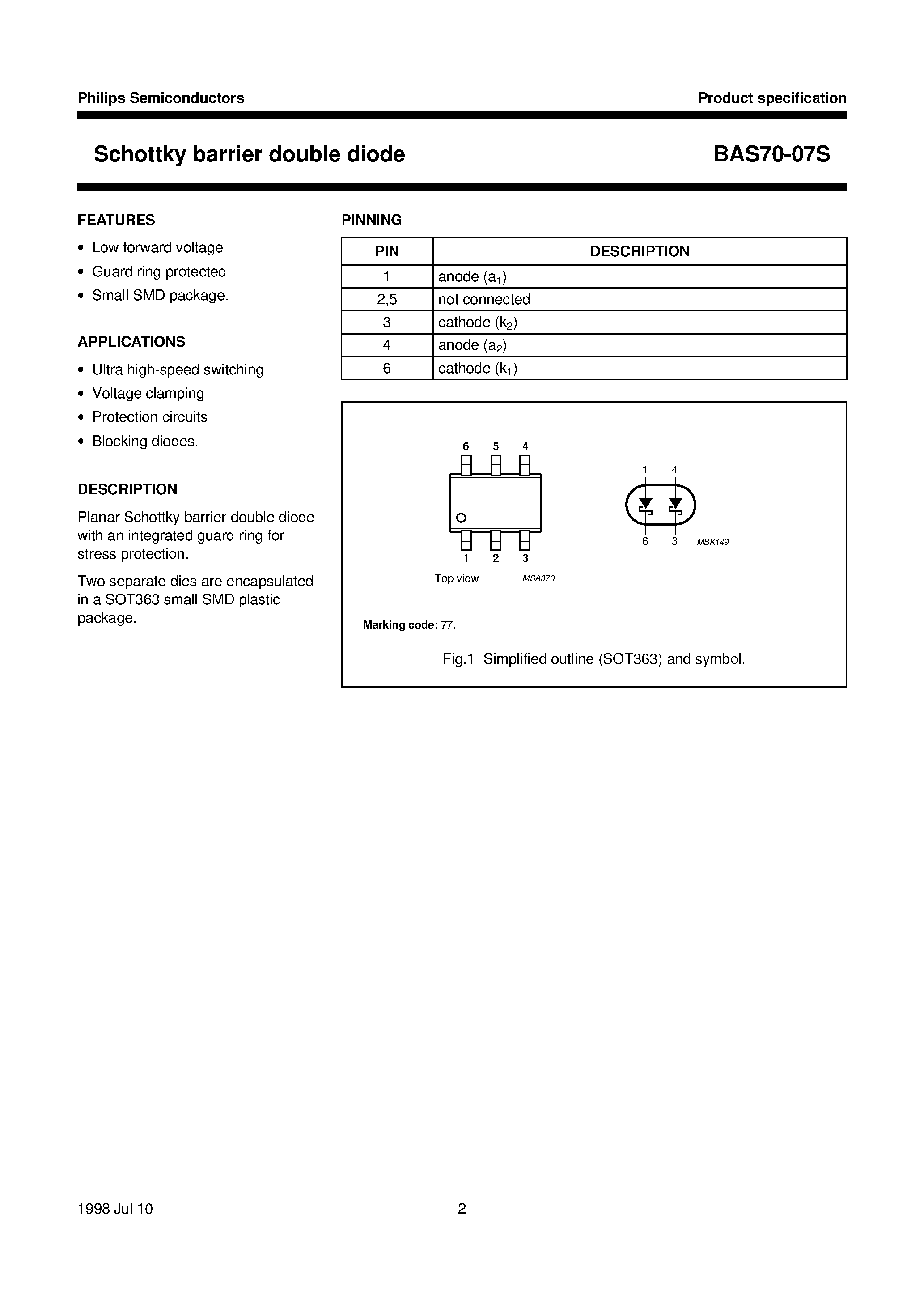 Datasheet BAS70-07S - Schottky barrier double diode page 2