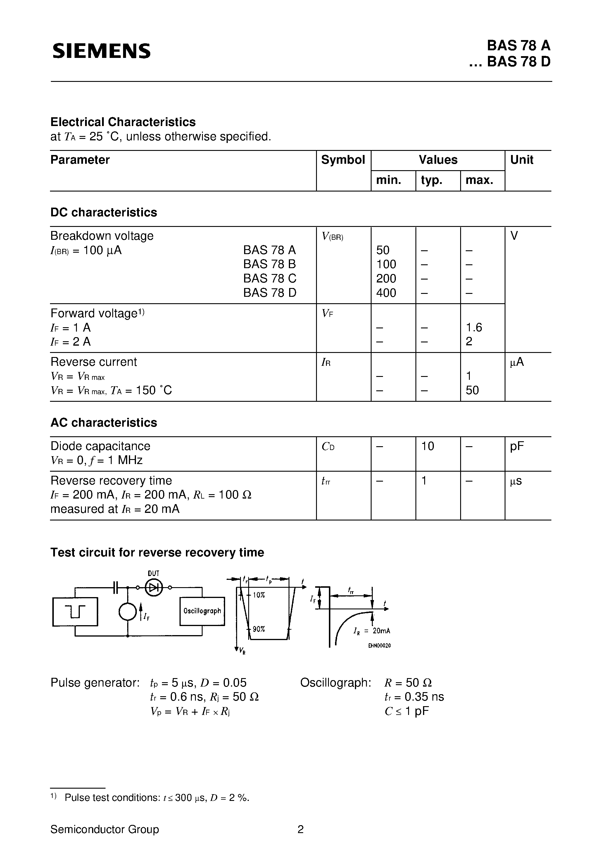 Даташит на микросхему BAS78 страница 2 Даташит BAS78 - Silicon Switching Diodes (Switching applications High breakdown voltage) страница 2