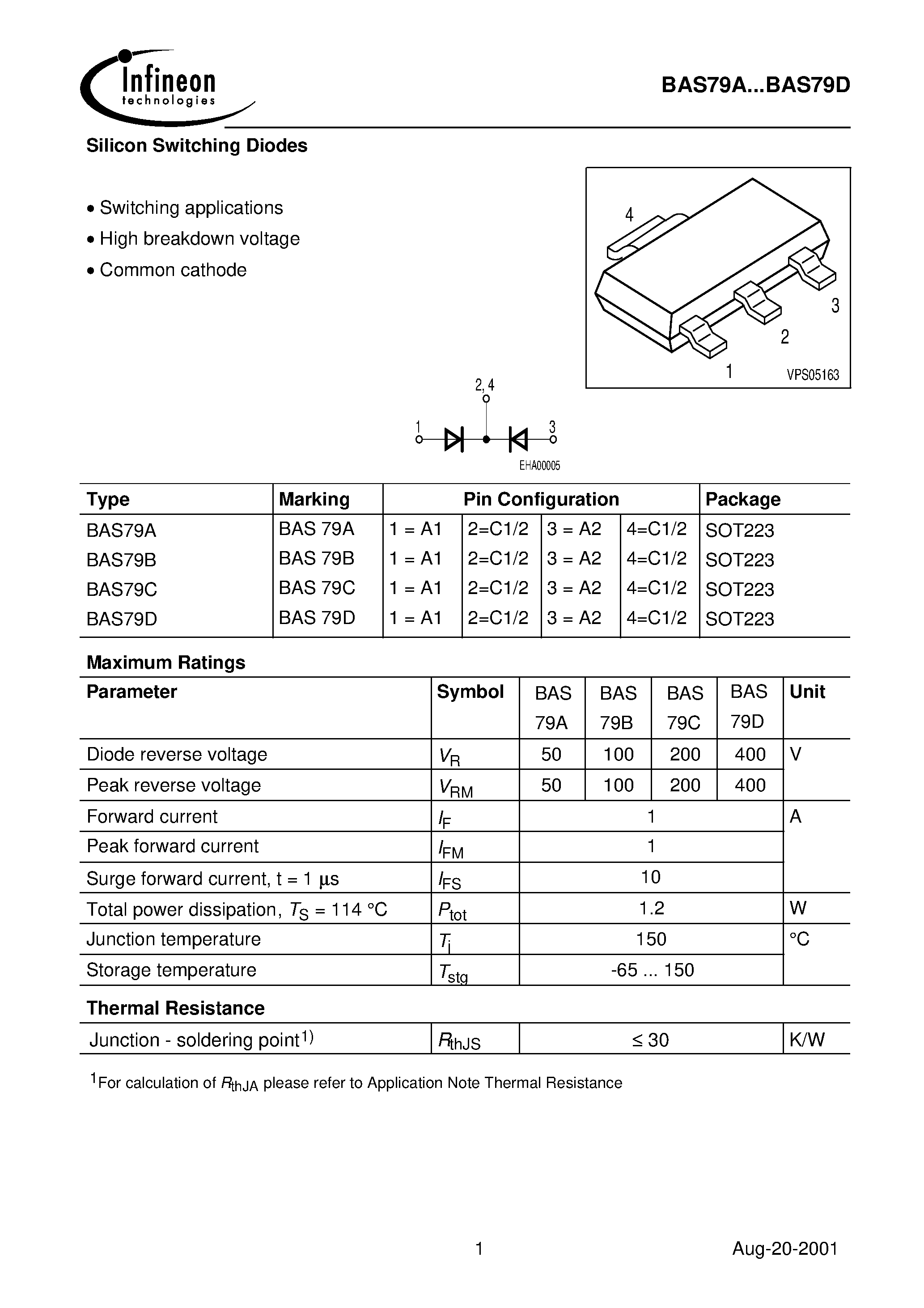 Даташит на микросхему BAS79 страница 1 Даташит BAS79 - Silicon Switching Diodes страница 1