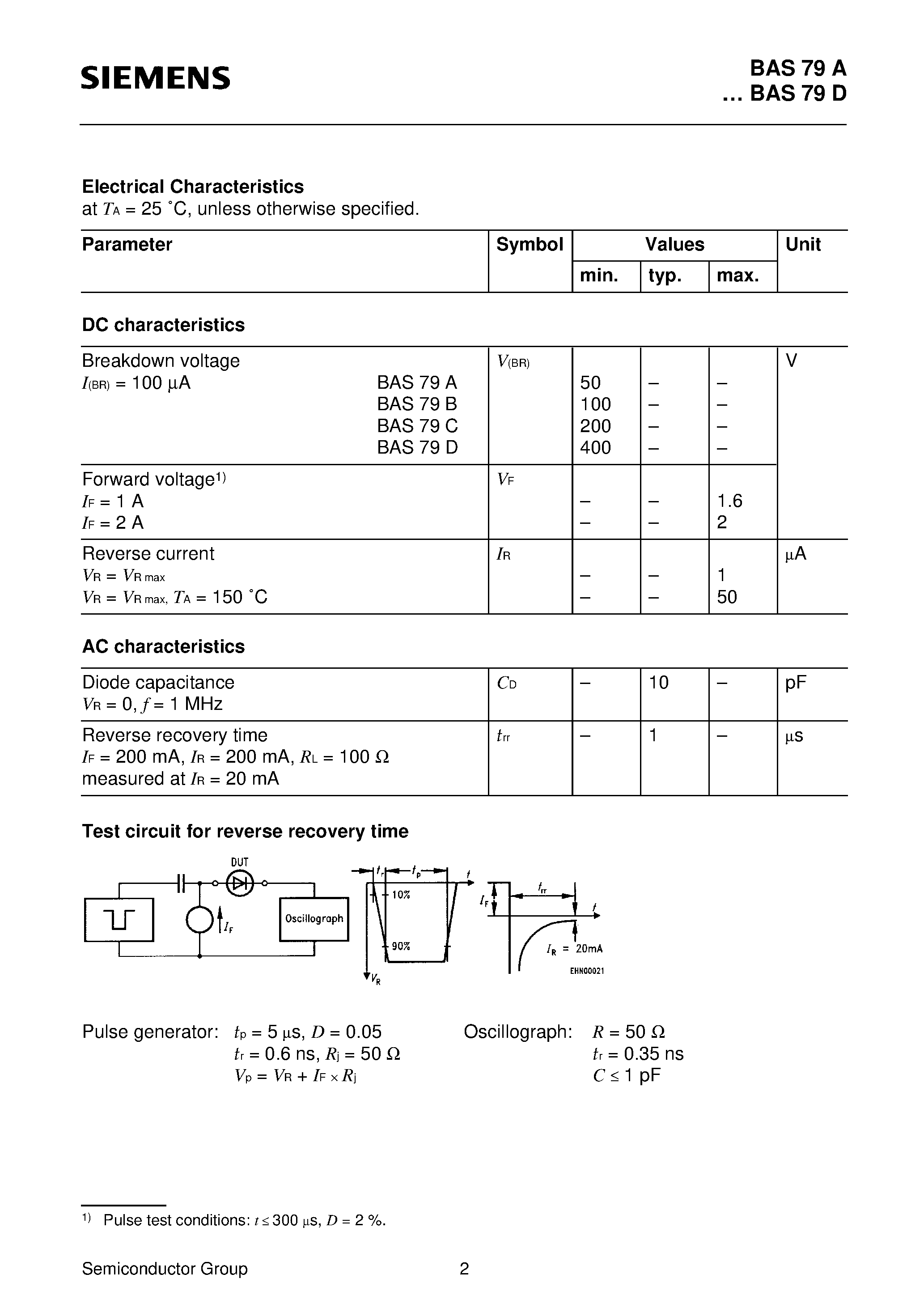 Даташит на микросхему BAS79C страница 2 Даташит BAS79C - Silicon Switching Diodes (Switching applications High breakdown voltage Common cathode) страница 2