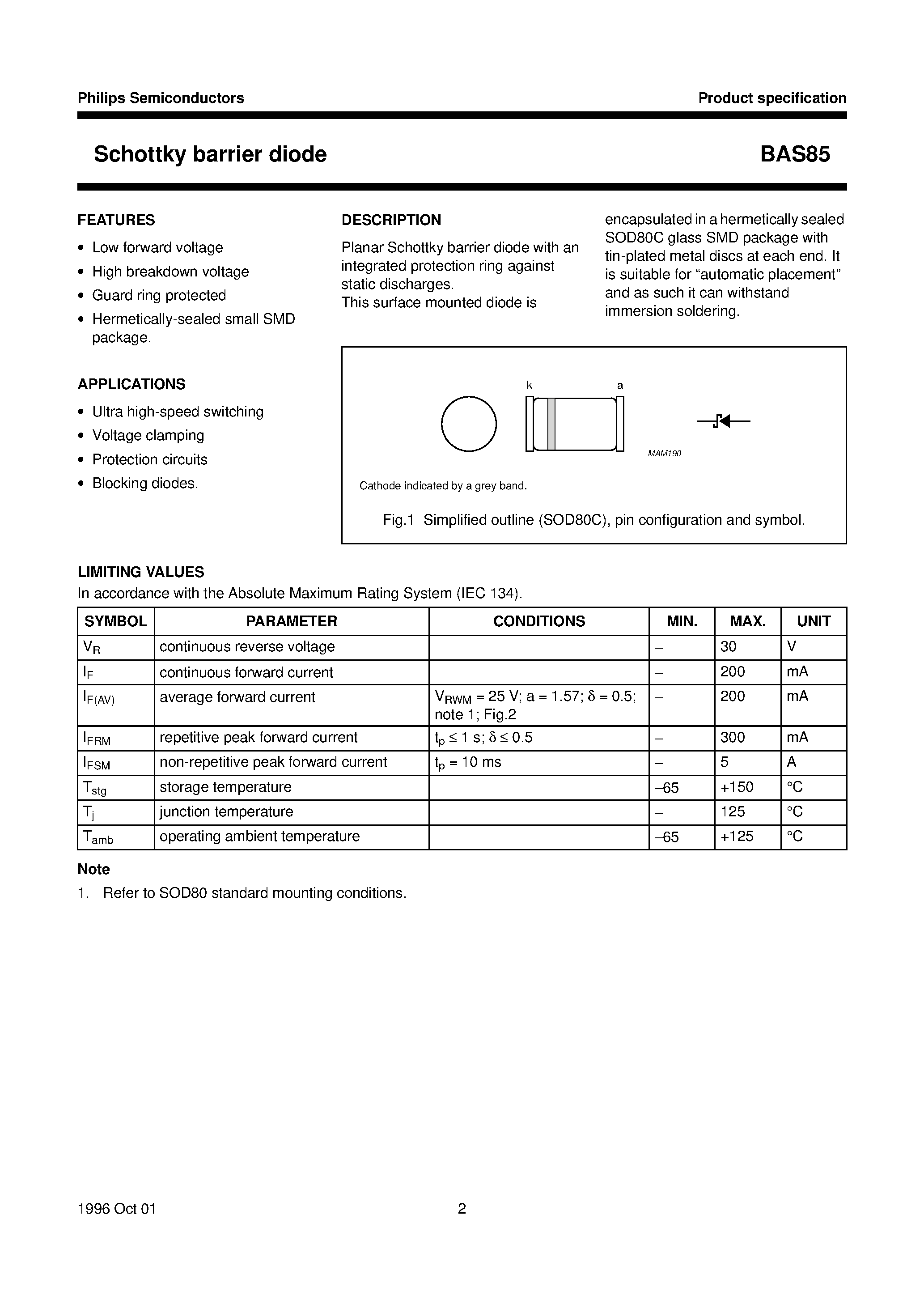 Datasheet BAS85 - Schottky barrier diode page 2