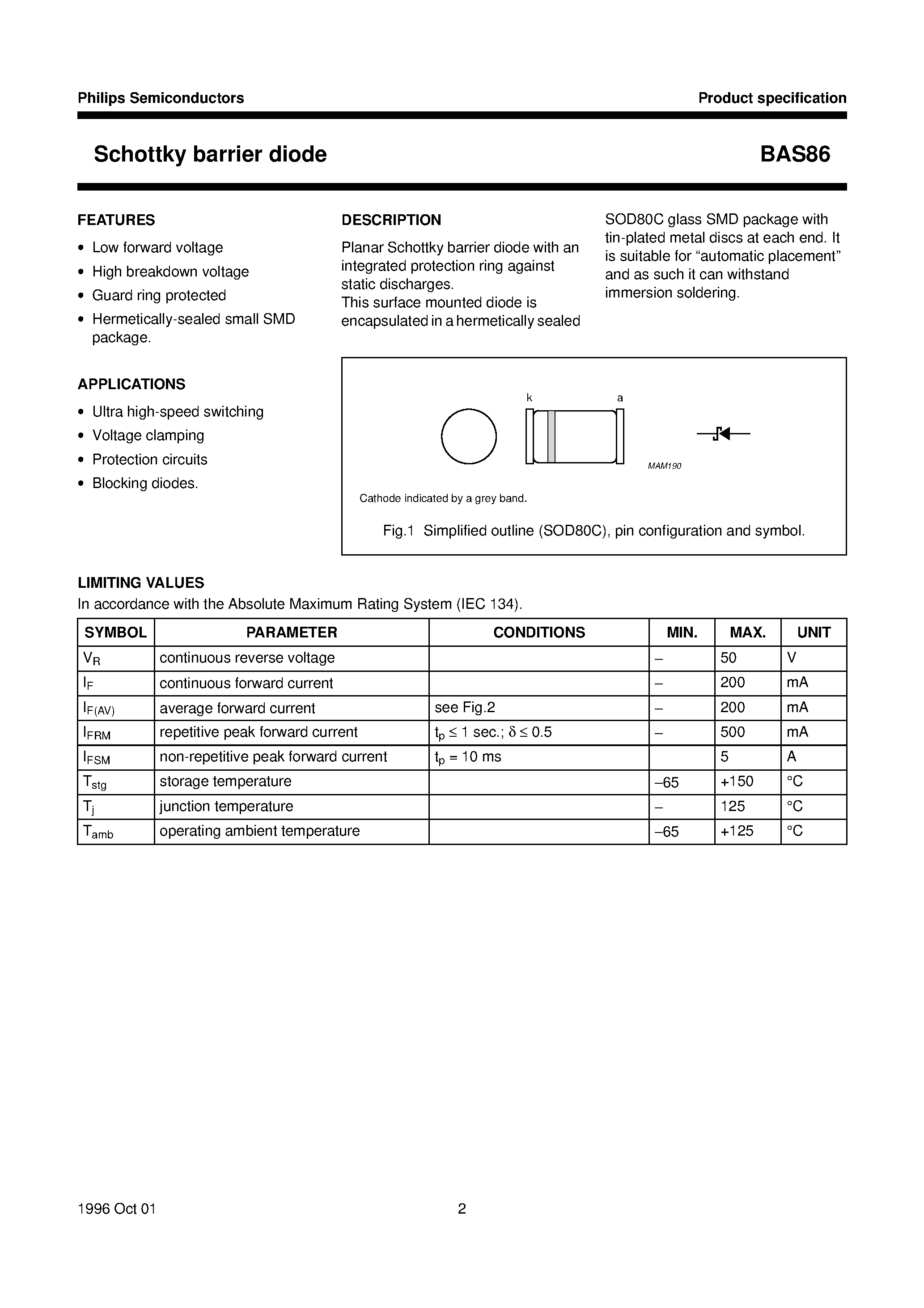Datasheet BAS86 page 2 Datasheet BAS86 - Schottky barrier diode page 2