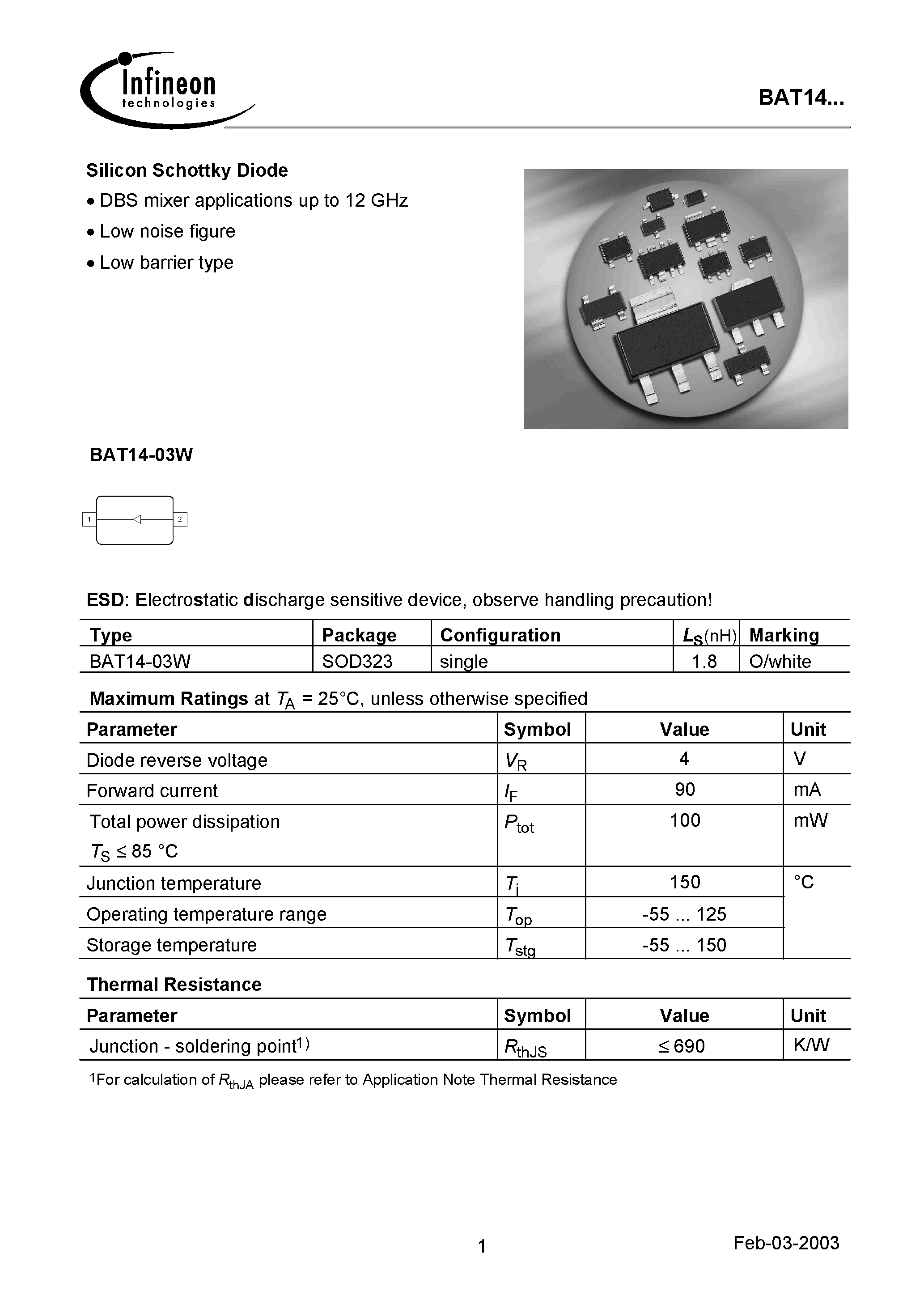 Datasheet BAT14 - Silicon Schottky Diode page 1