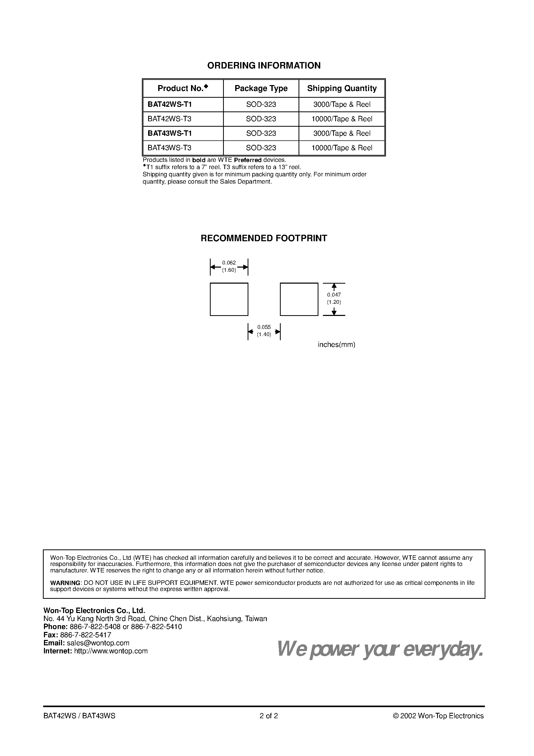 Datasheet BAT43WS-T1 - SURFACE MOUNT SCHOTTKY BARRIER DIODE page 2