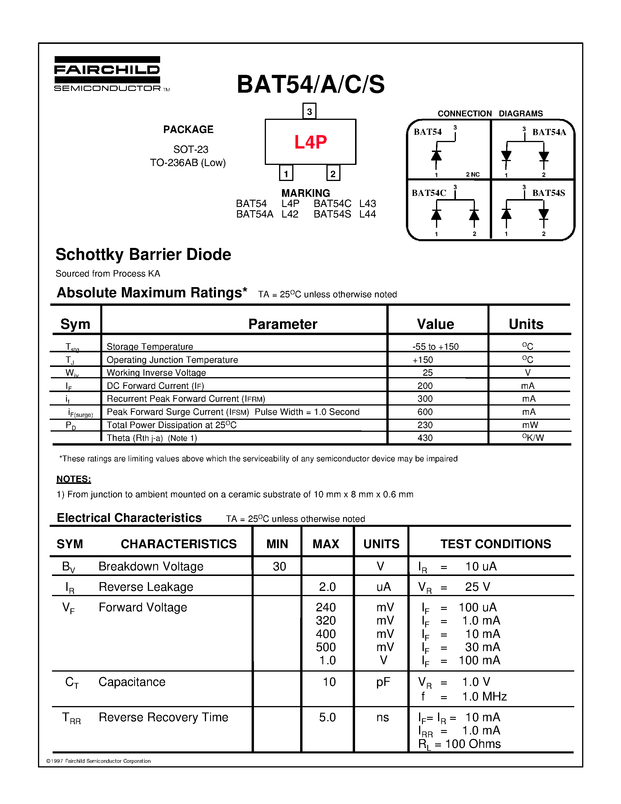 Datasheet BAT54C - Schottky Barrier Diode page 1