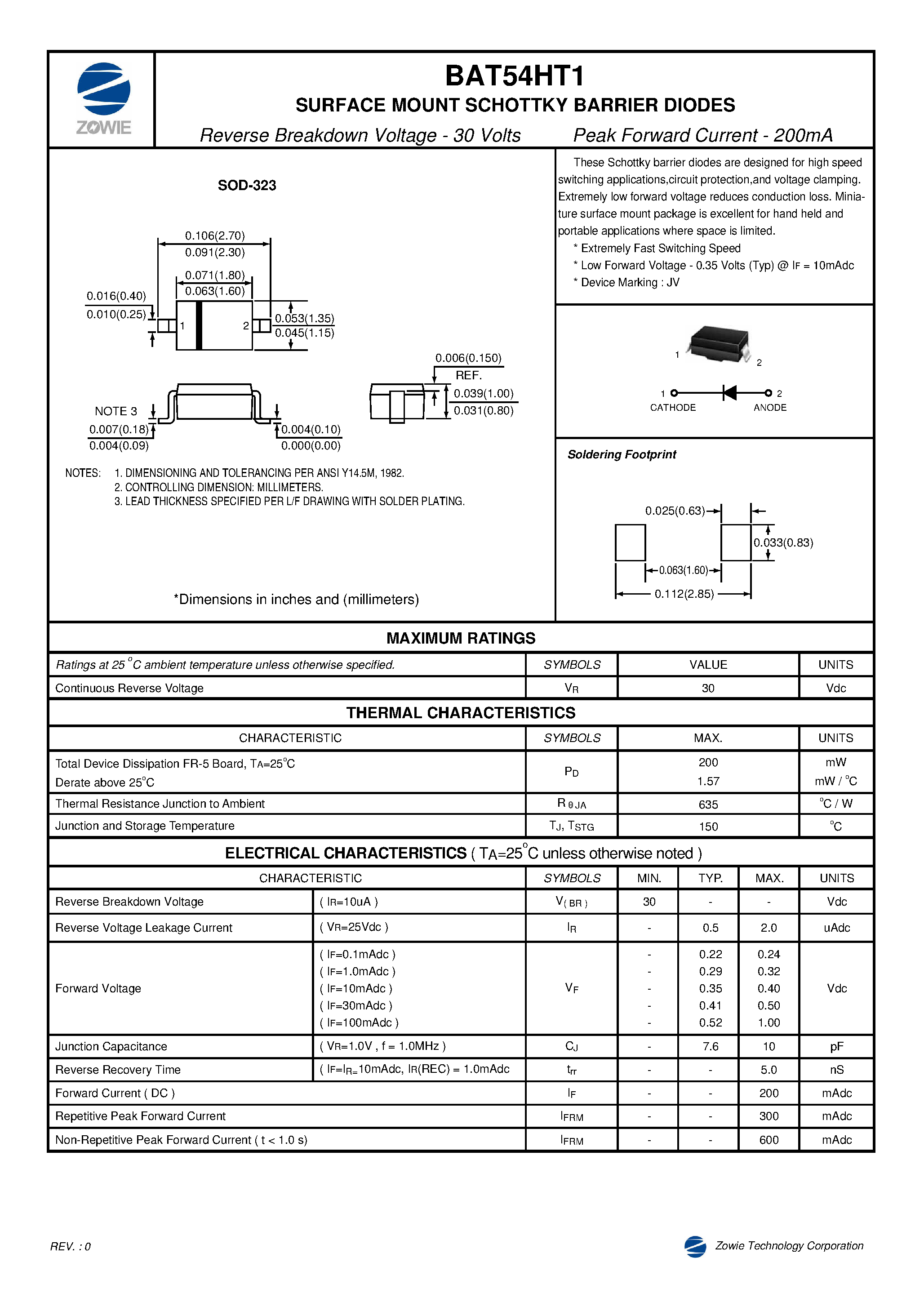 Datasheet BAT54HT1 - SURFACE MOUNT SCHOTTKY BARRIER DIODES page 1