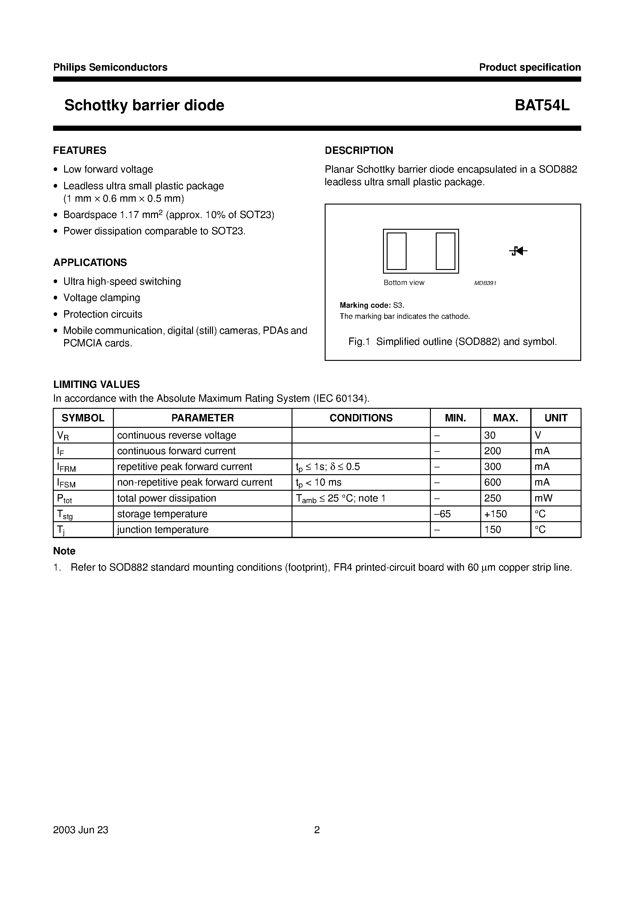 Datasheet BAT54L - Schottky barrier diode page 2