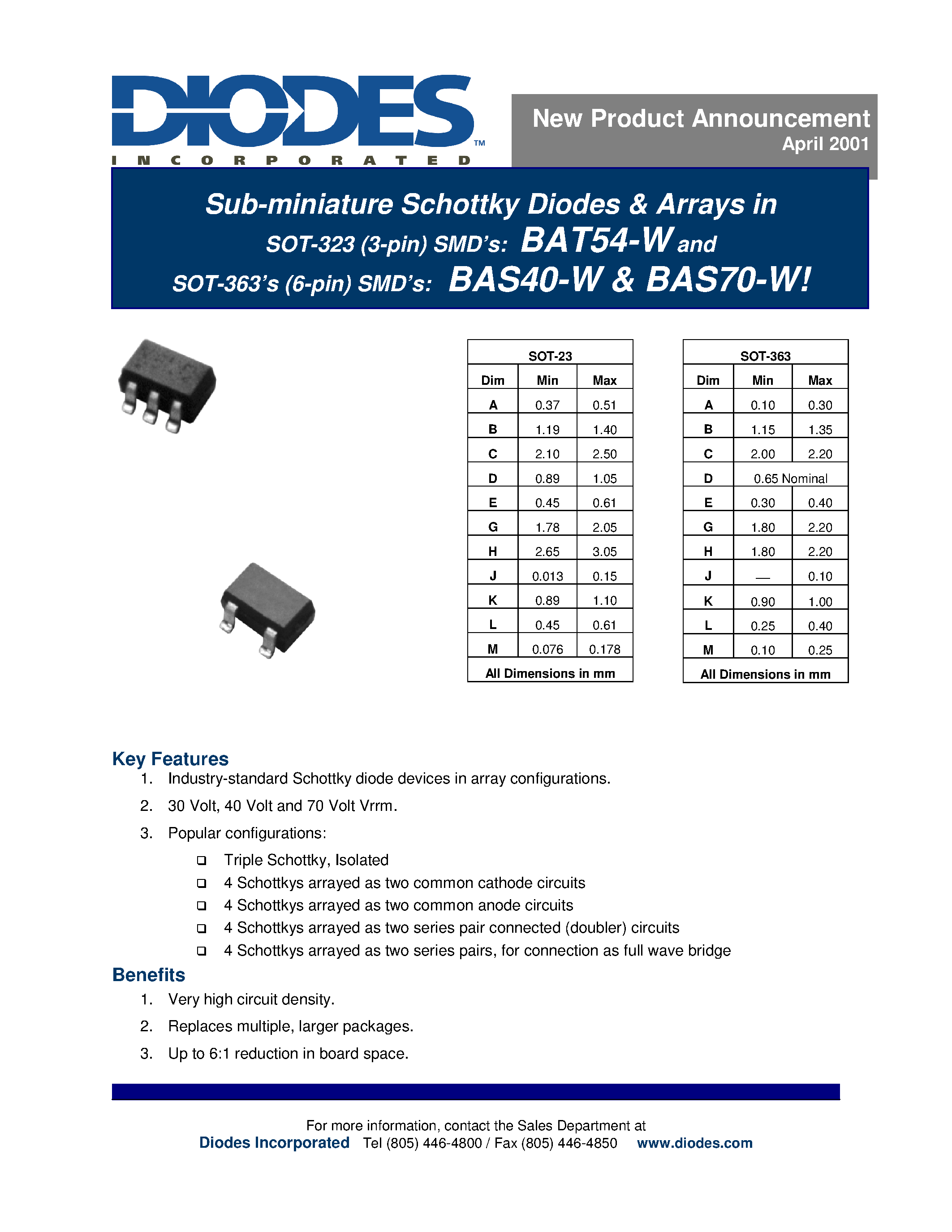 Datasheet BAT54SDW - SURFACE MOUNT SCHOTTKY BARRIER DIODE ARRAYS page 1