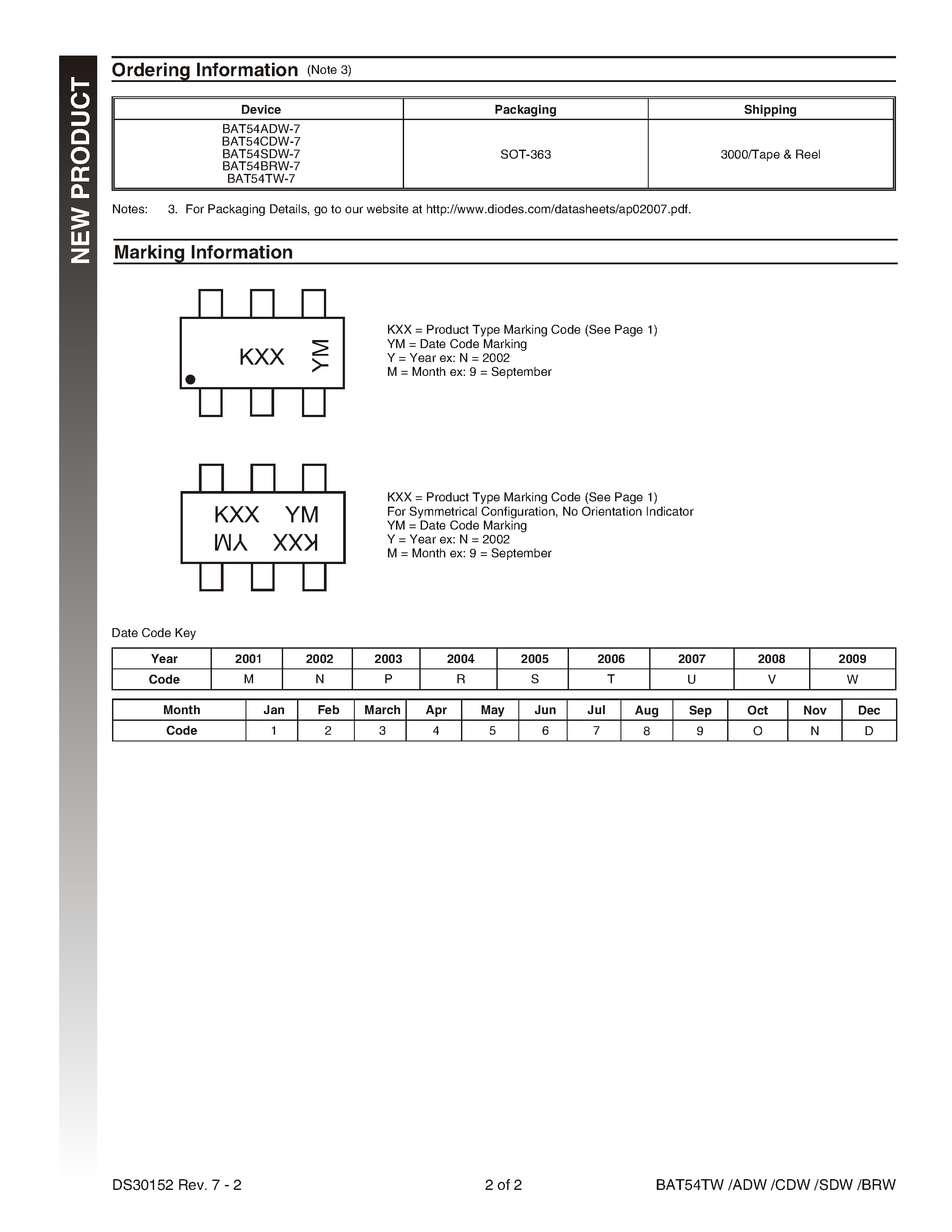 Datasheet BAT54SDW-7 - SURFACE MOUNT SCHOTTKY BARRIER DIODE ARRAYS page 2