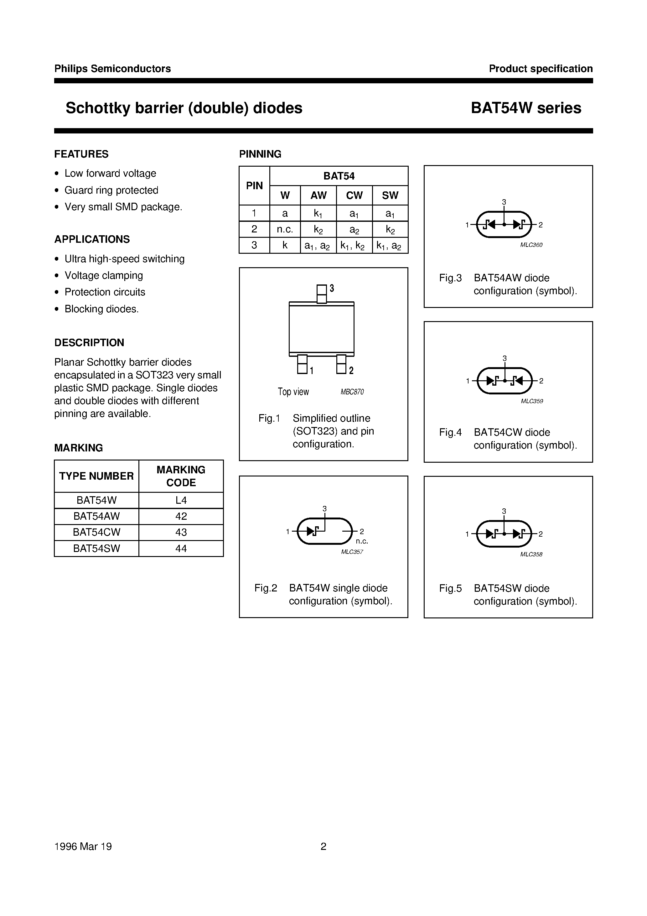 Datasheet BAT54W page 2 Datasheet BAT54W - Schottky barrier double diodes page 2