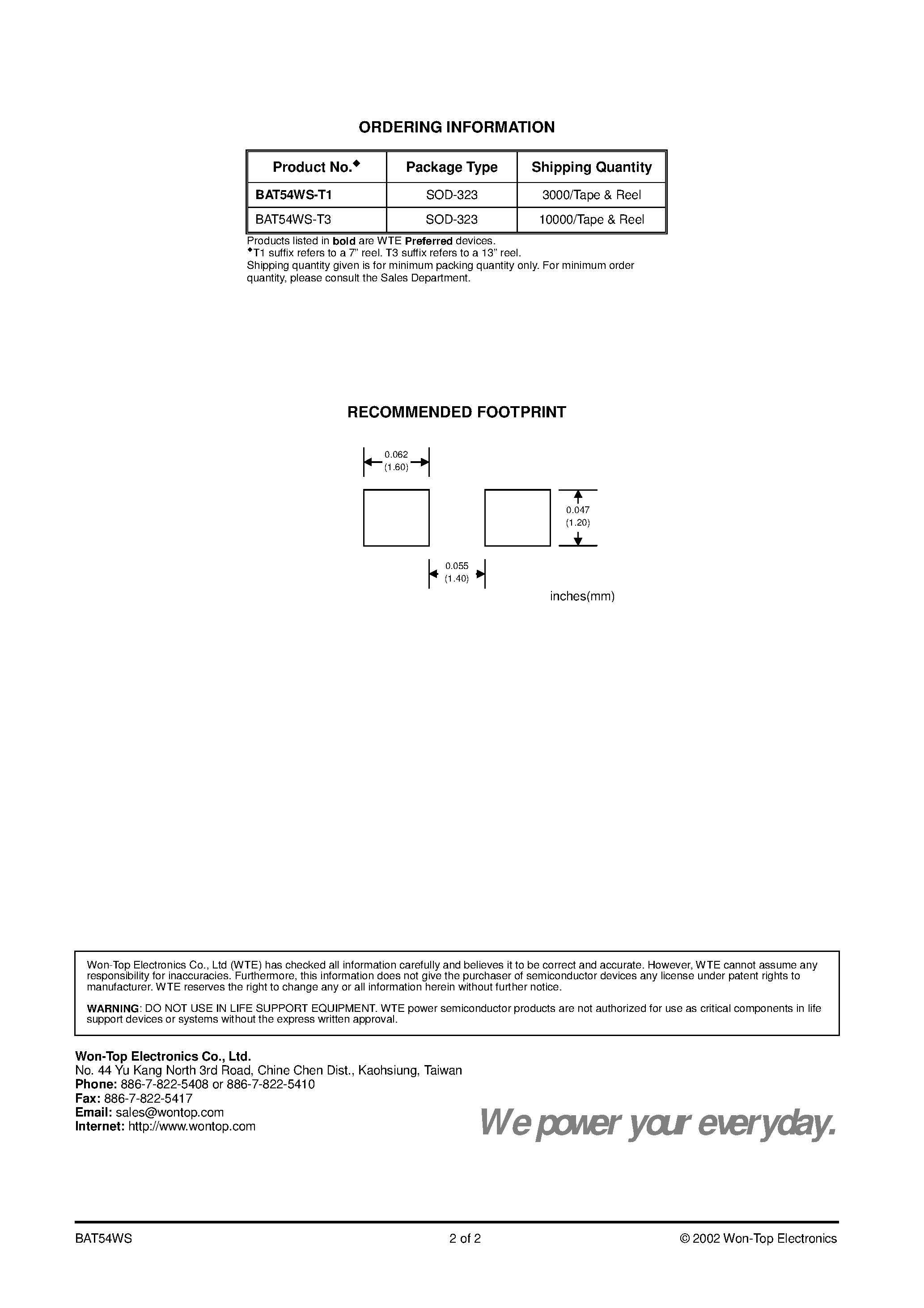 Datasheet BAT54WS-T3 - SURFACE MOUNT SCHOTTKY BARRIER DIODE page 2