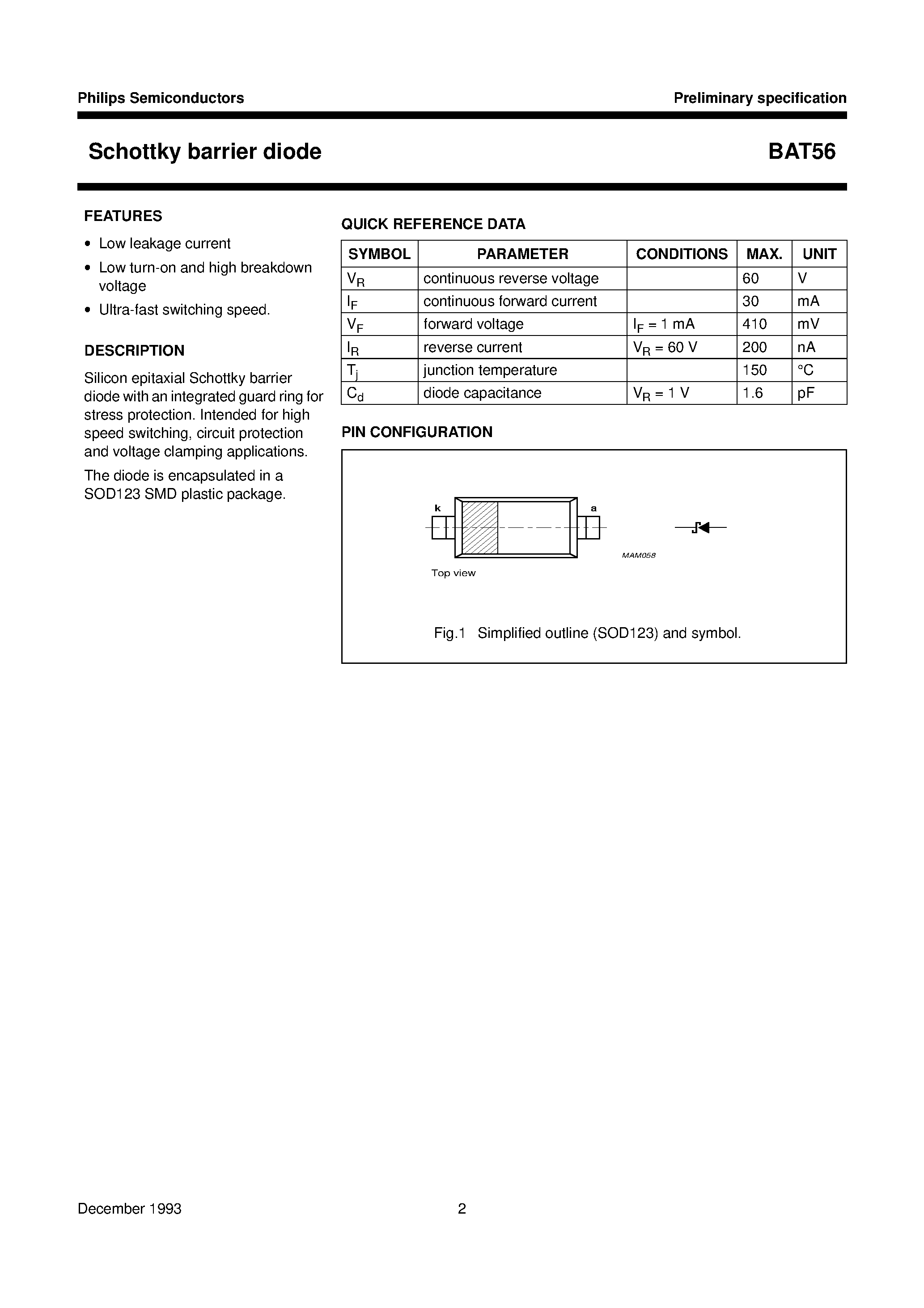 Datasheet BAT56 page 2 Datasheet BAT56 - Schottky barrier diode page 2