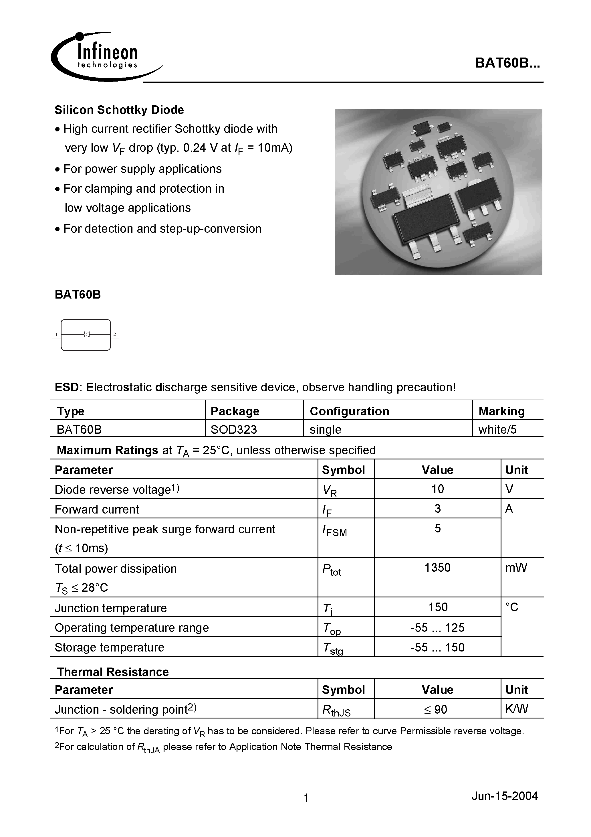 Datasheet BAT60B page 1 Datasheet BAT60B - Silicon Schottky Diode page 1