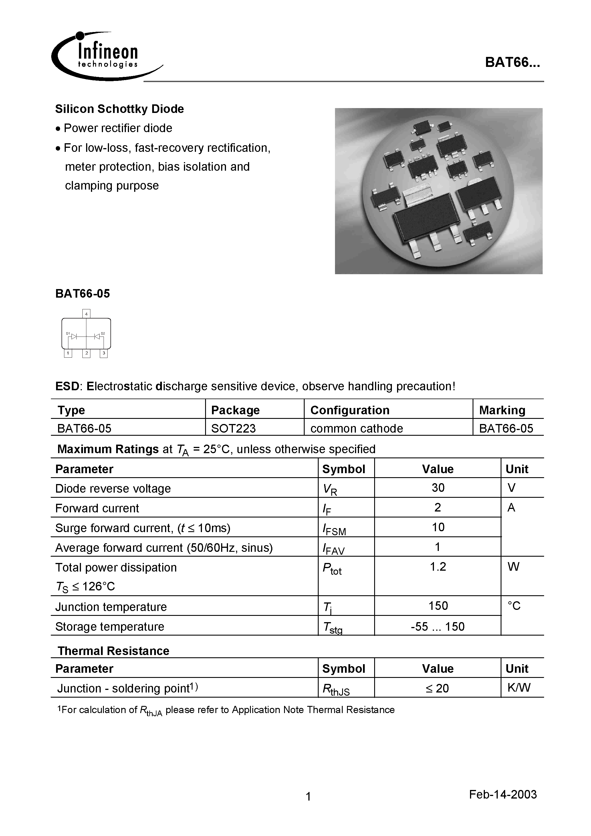 Datasheet BAT66-05 - Silicon Schottky Diode page 1