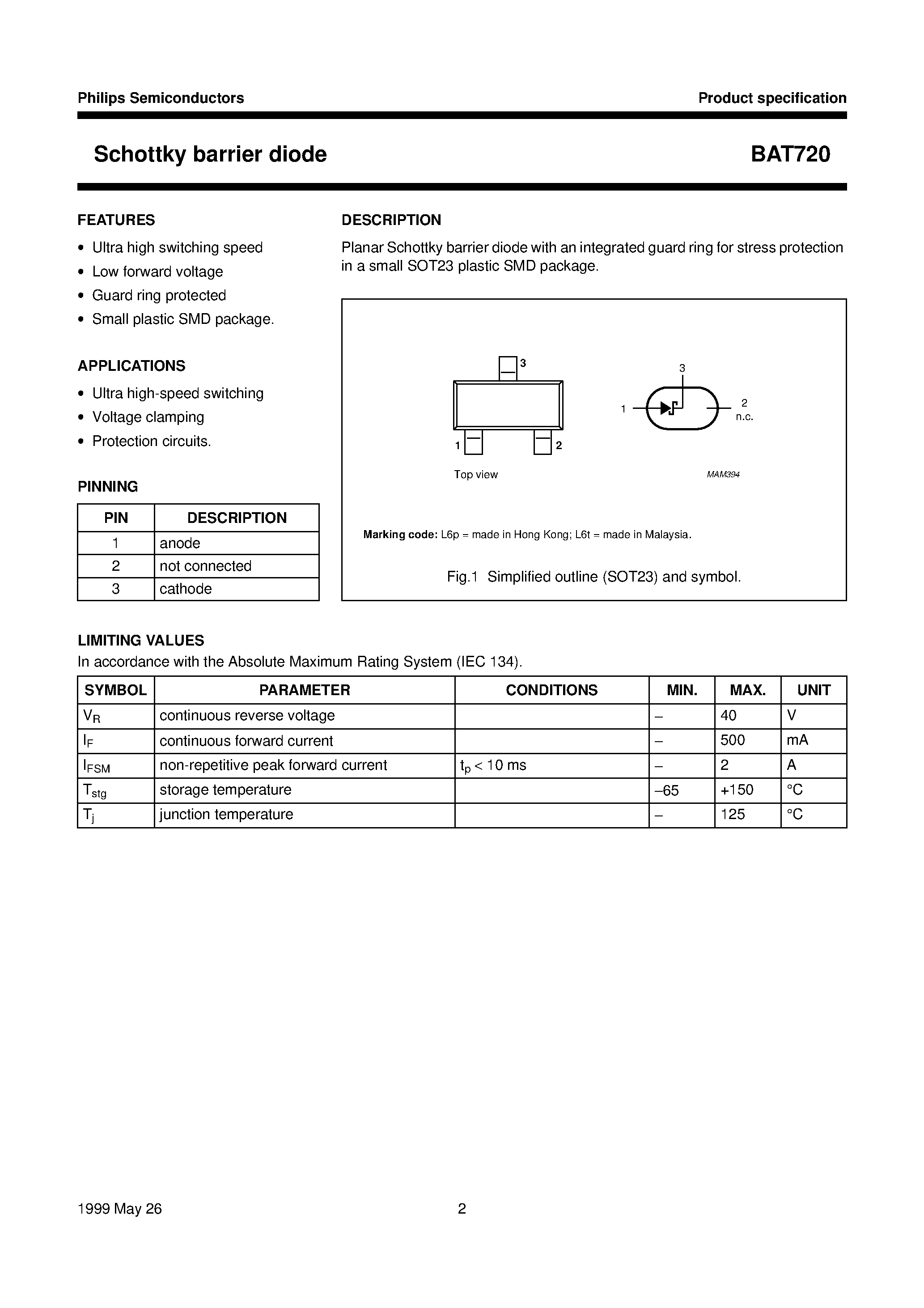 Datasheet BAT720 - Schottky barrier diode page 2