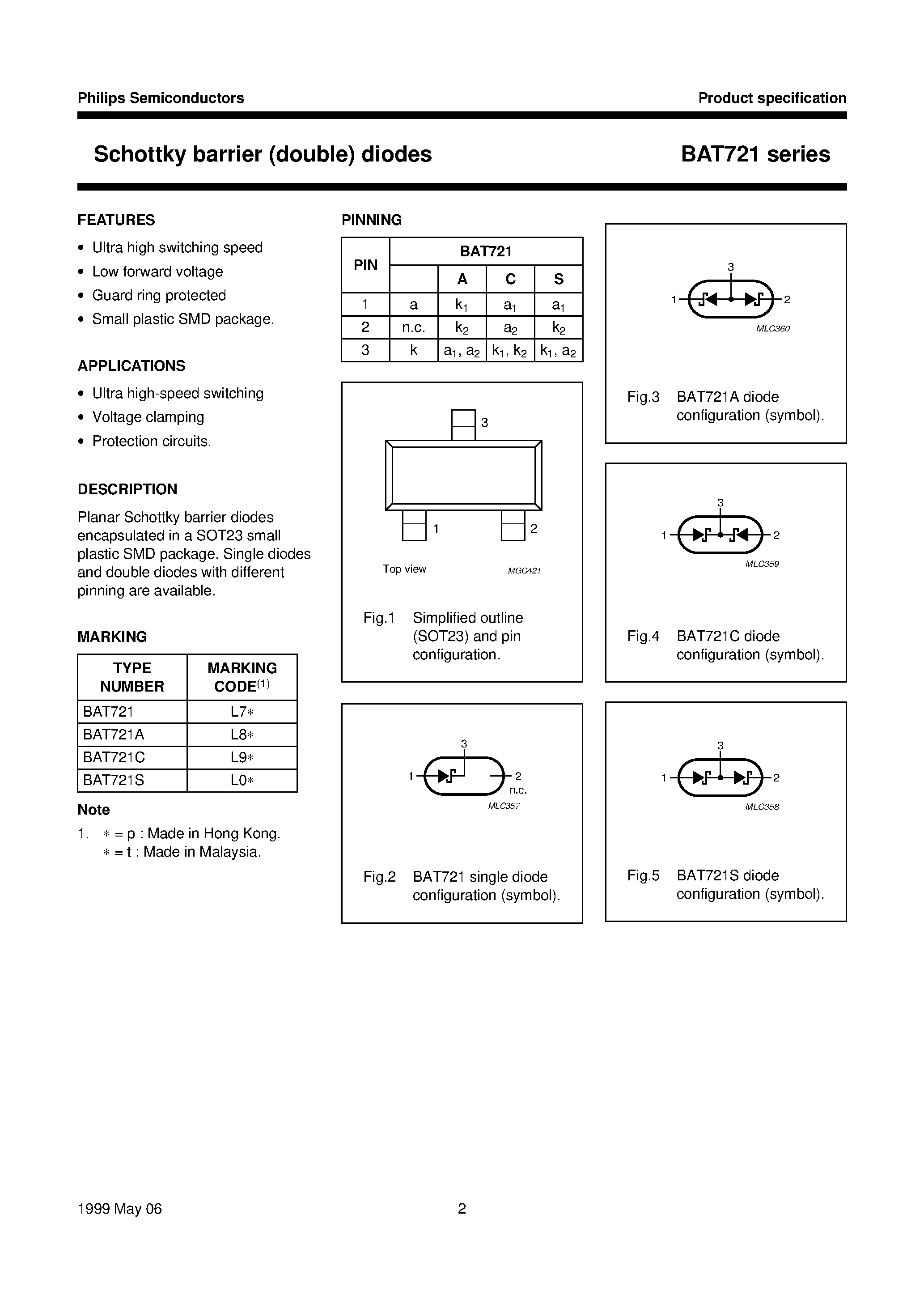 Datasheet BAT721 - Schottky barrier double diodes page 2