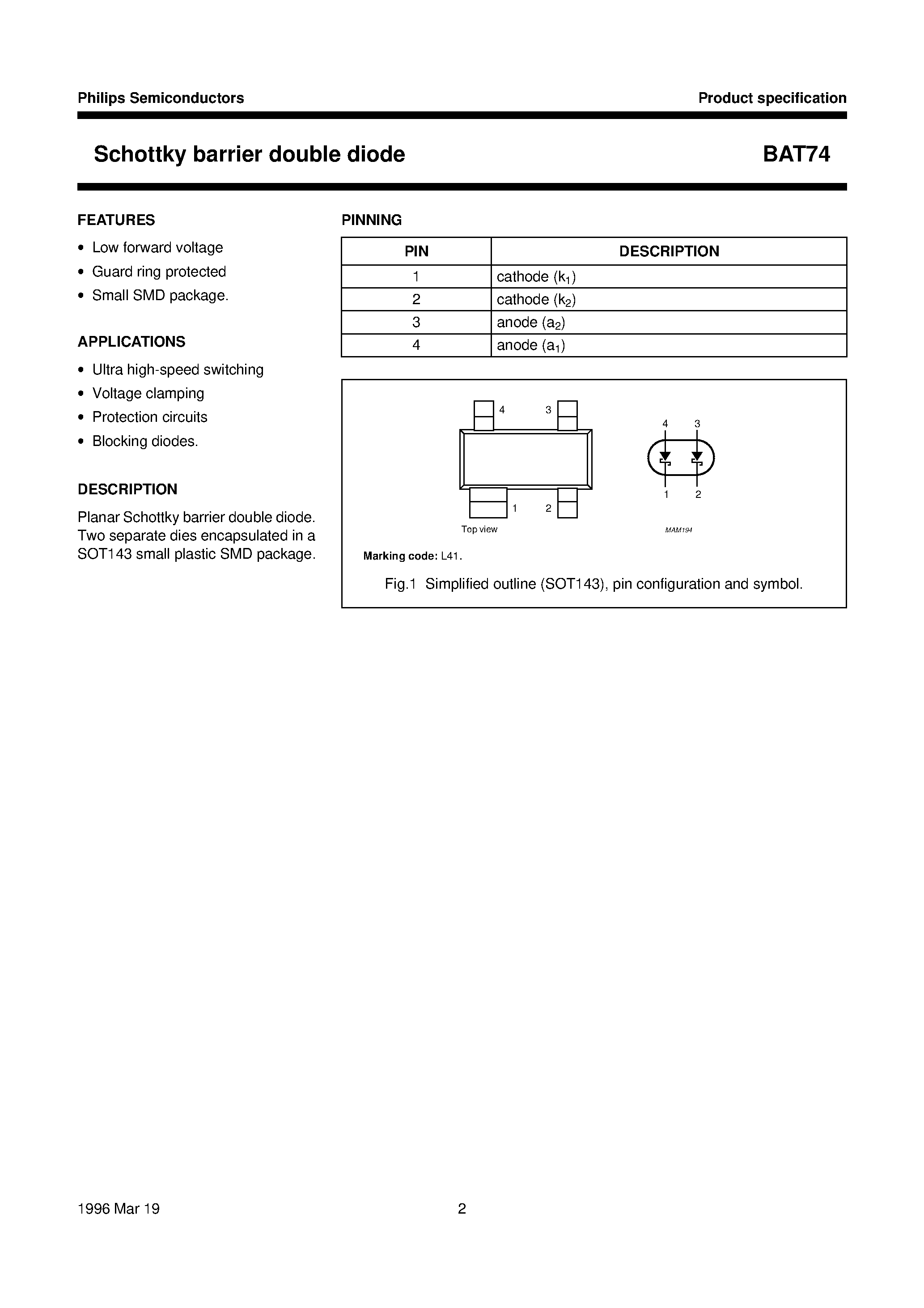 Datasheet BAT74 - Schottky barrier double diode page 2