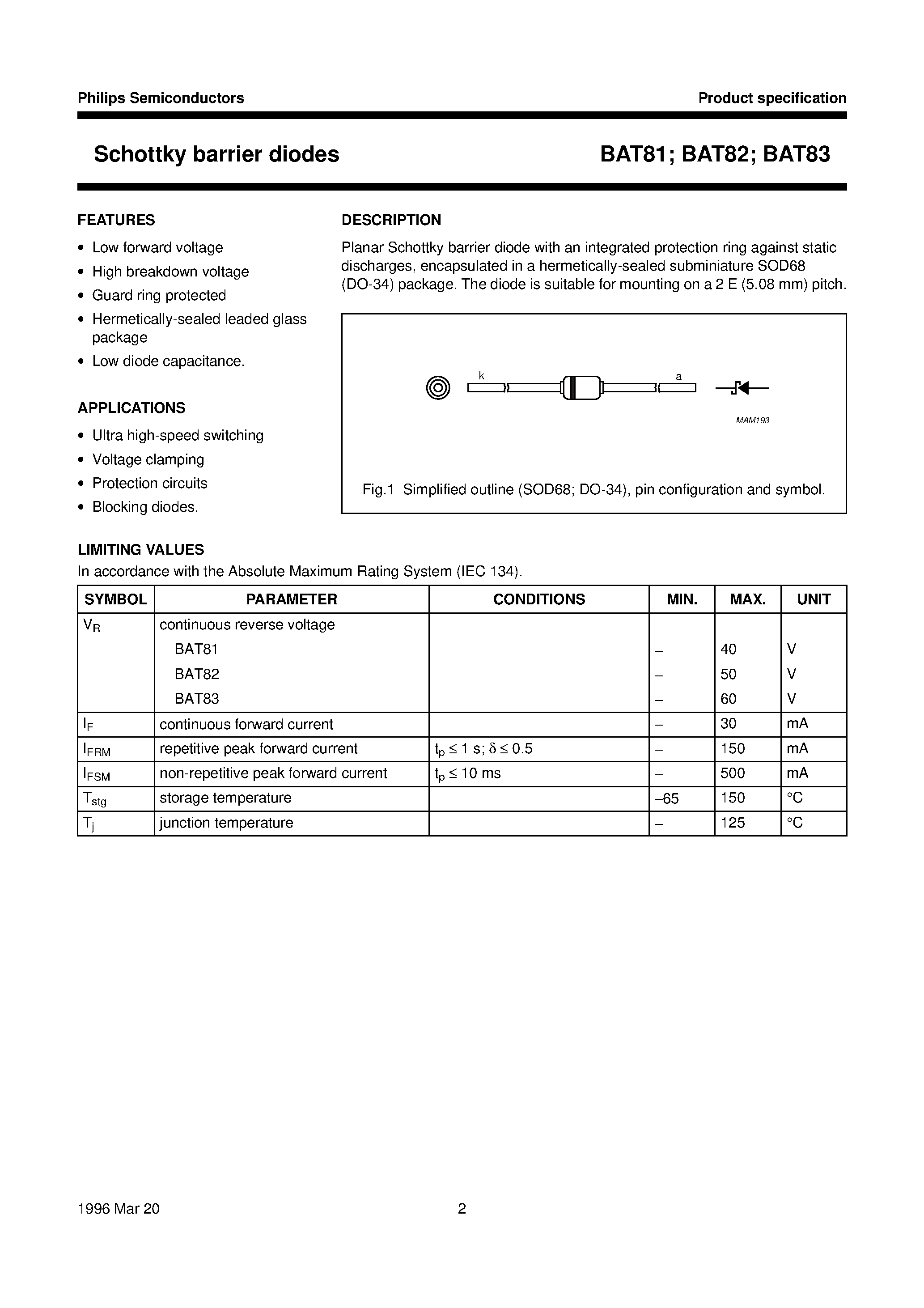 Datasheet BAT82 - Schottky barrier diodes page 2