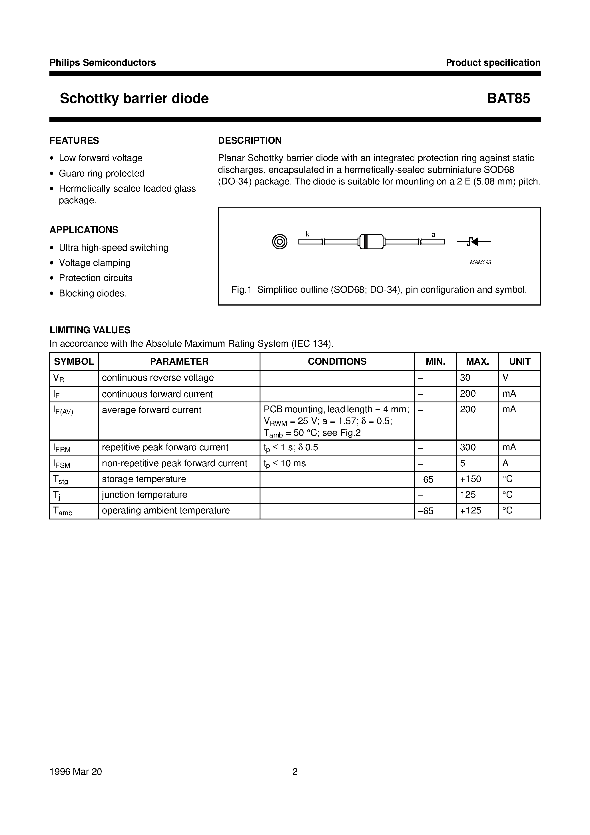 Datasheet BAT85 - Schottky barrier diode page 2