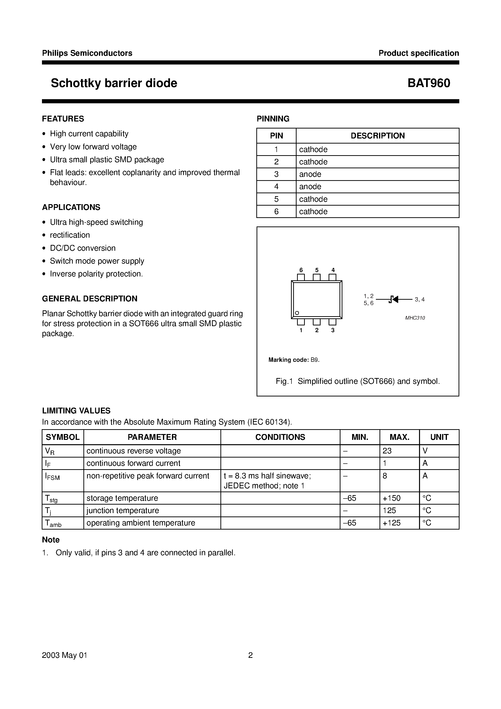 Datasheet BAT960 - Schottky barrier diode page 2