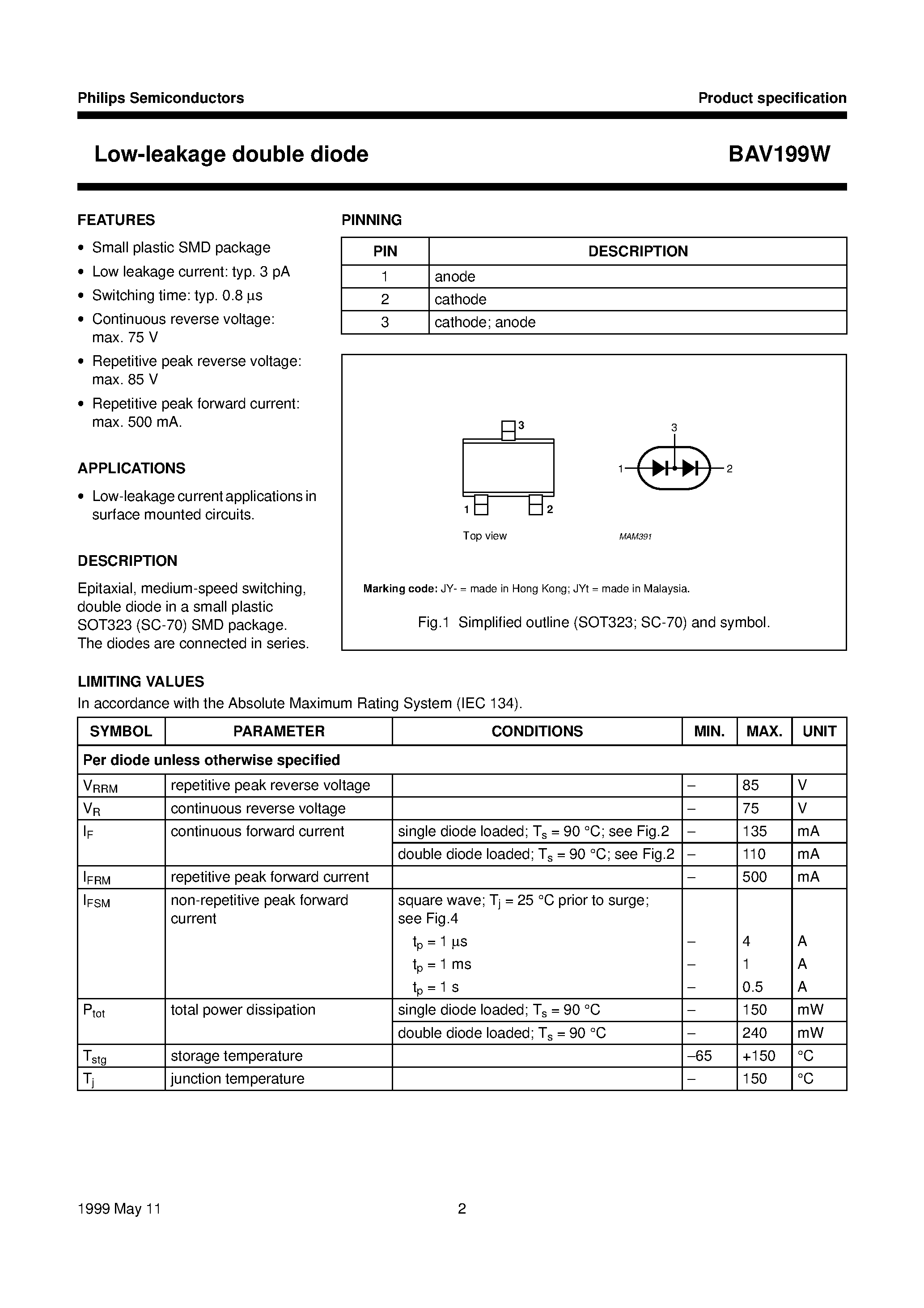 Datasheet BAV199W - Low-leakage double diode page 2