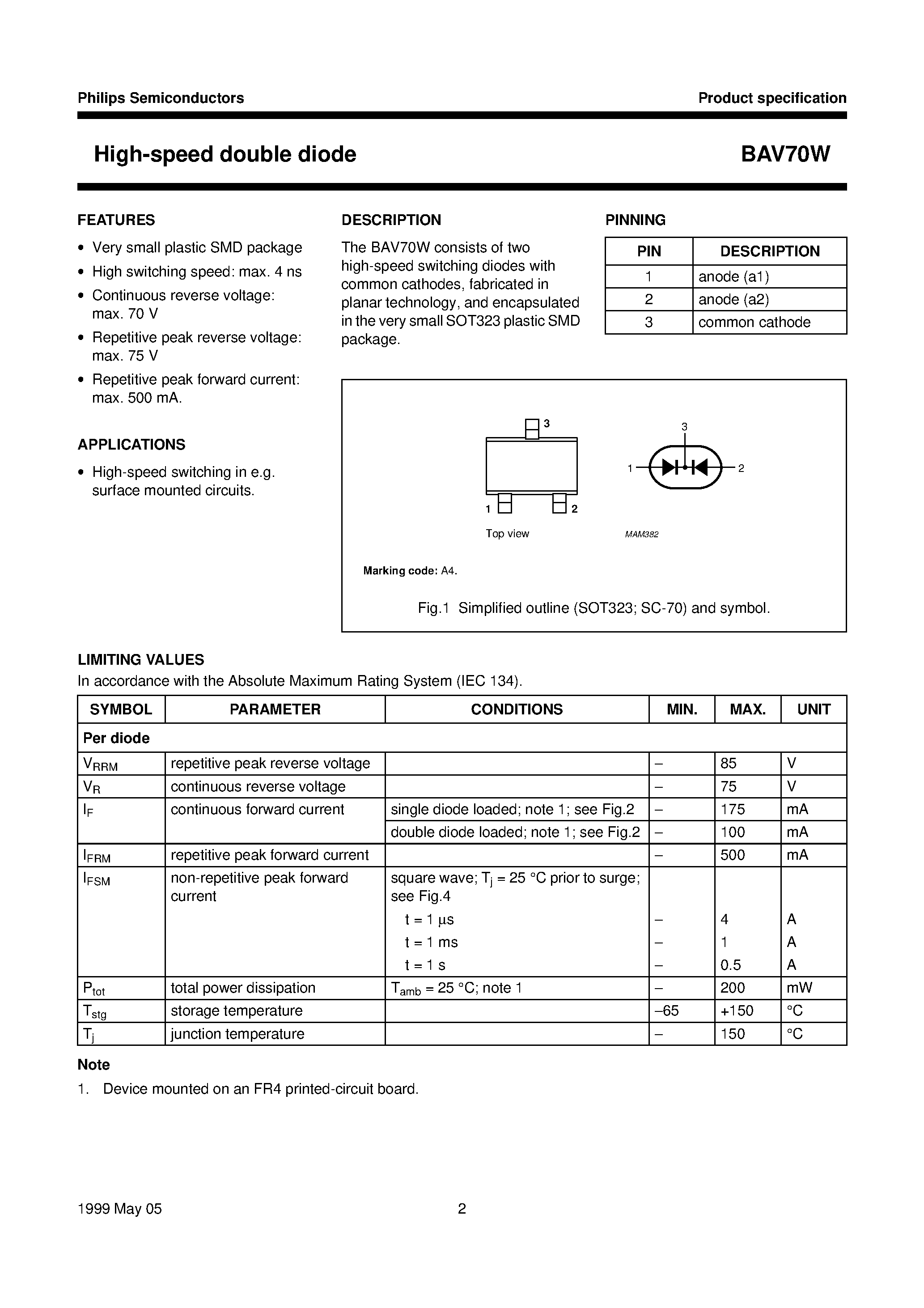 Datasheet BAV70W page 2 Datasheet BAV70W - High-speed double diode page 2