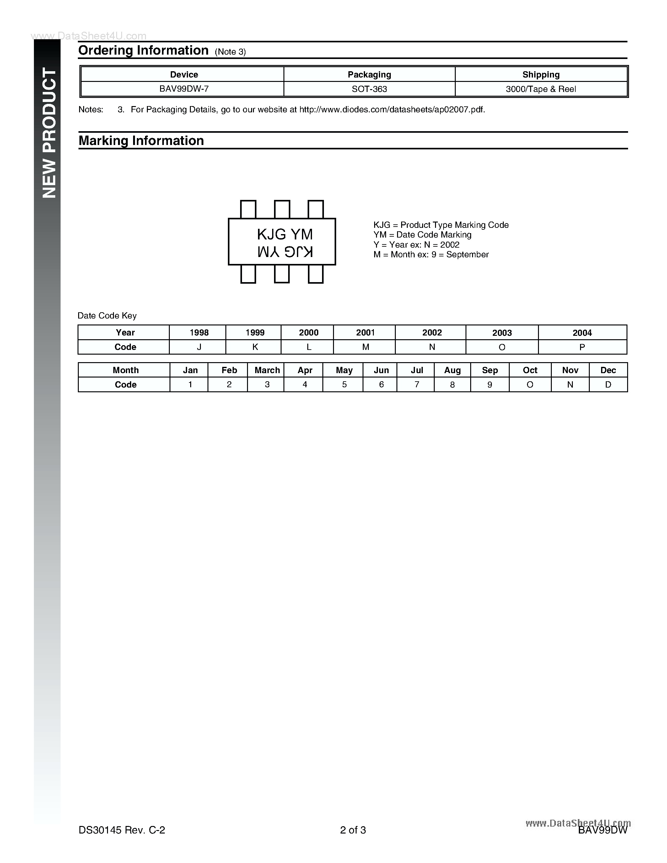 Datasheet BAV99DW - QUAD SURFACE MOUNT SWITCHING DIODE ARRAY page 2