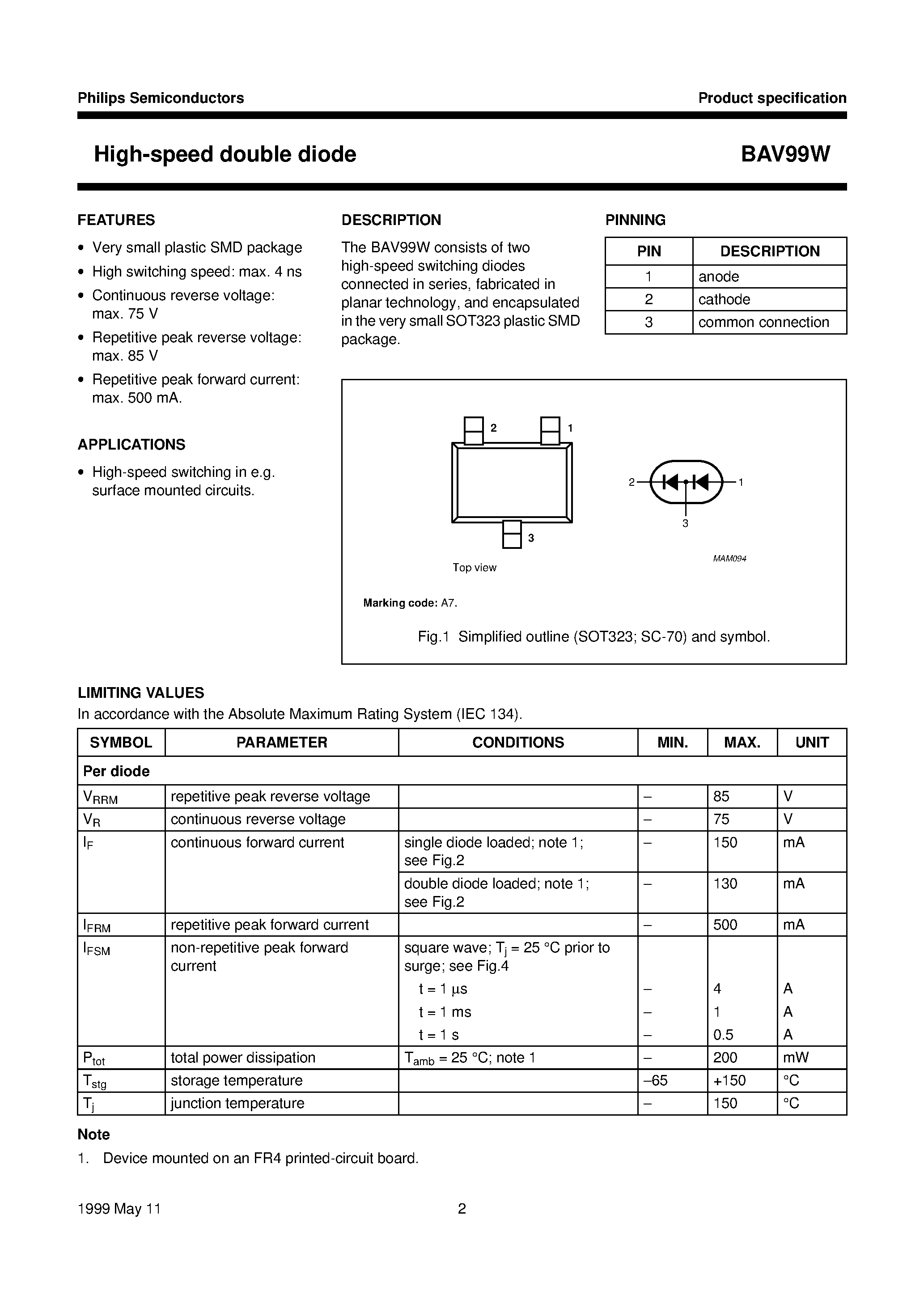 Datasheet BAV99W page 2 Datasheet BAV99W - High-speed double diode page 2