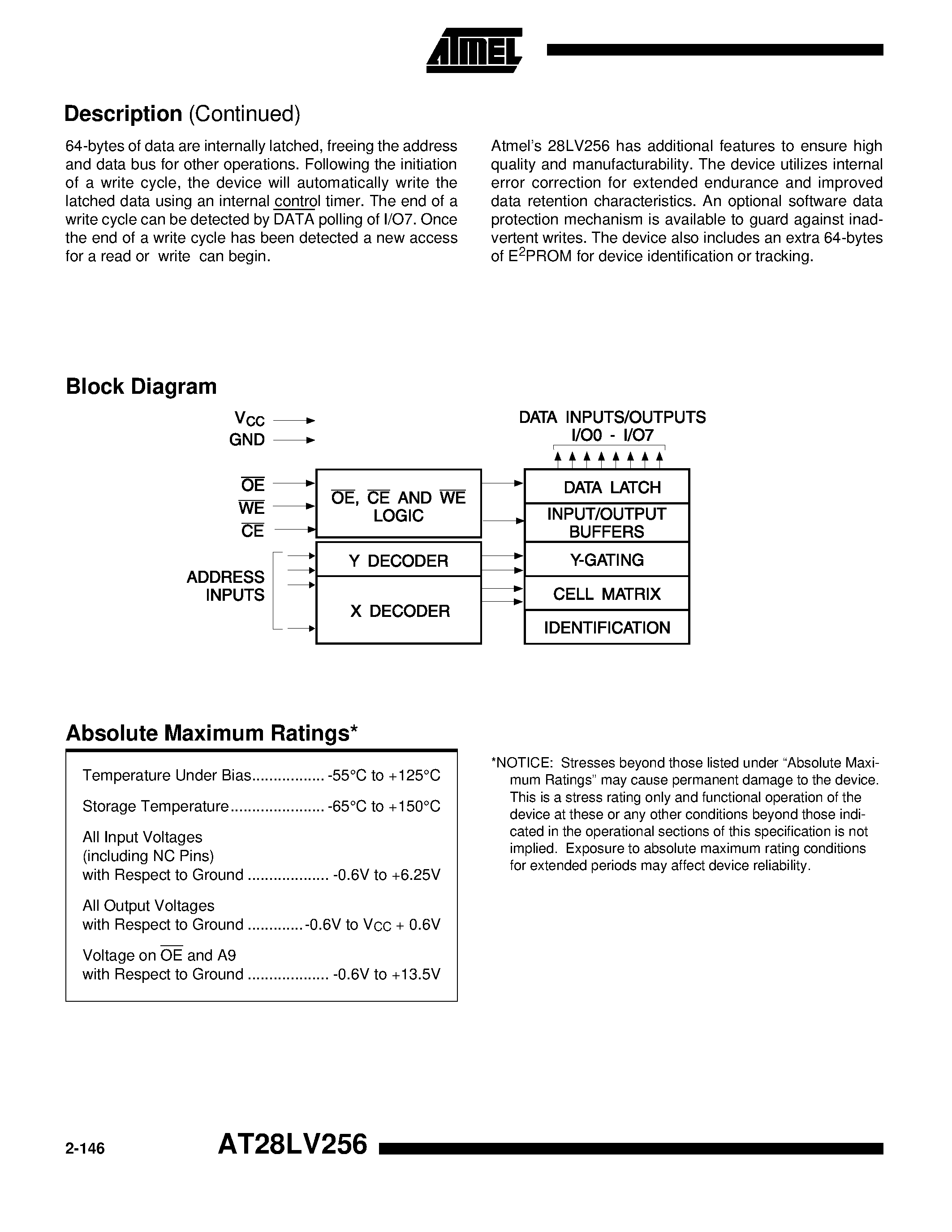Даташит AT28LV256-25SC - 256K 32K x 8 Low Voltage CMOS E2PROM страница 2