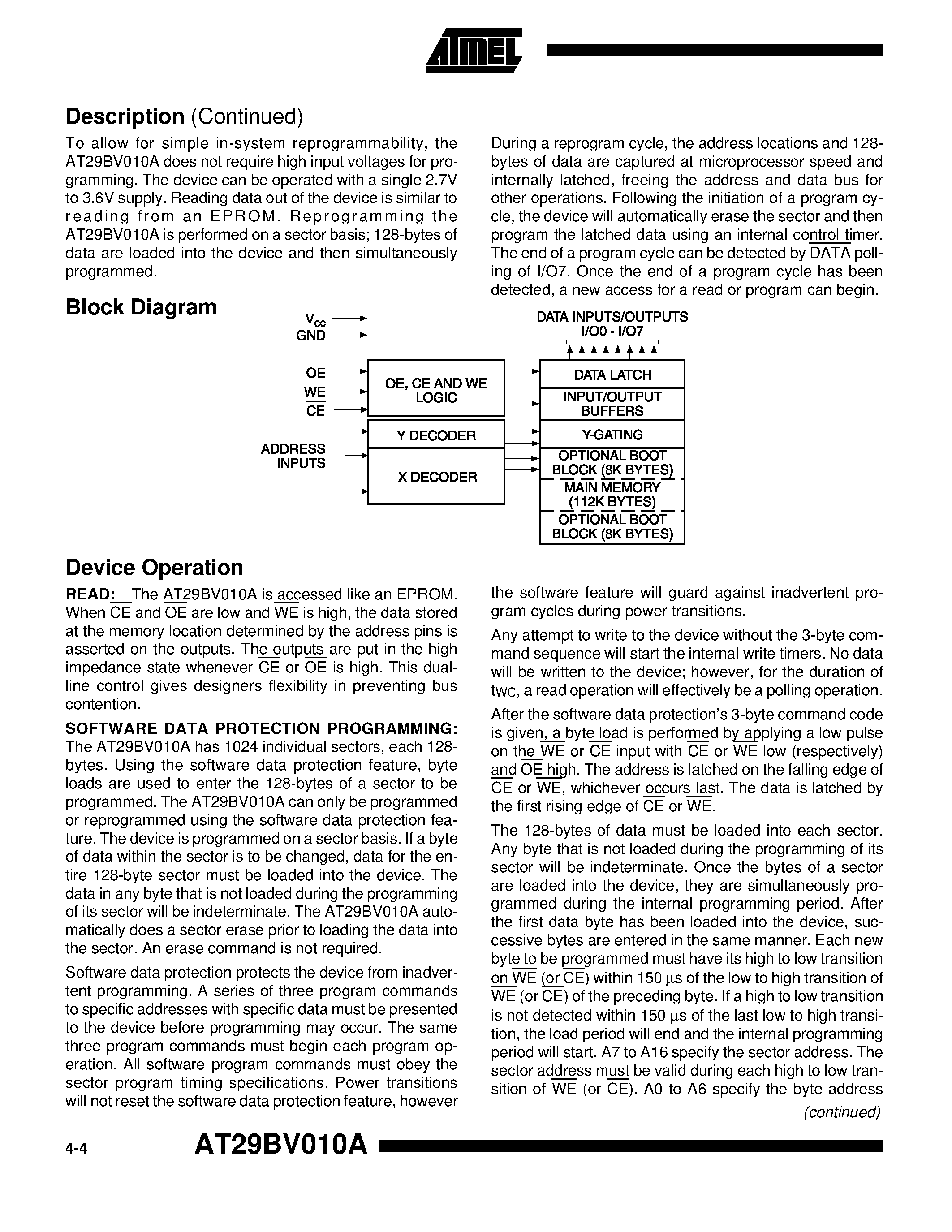 Datasheet AT29BV010A-30JI - 1 Megabit 128K x 8 Single 2.7-volt Battery-Voltage CMOS Flash page 2