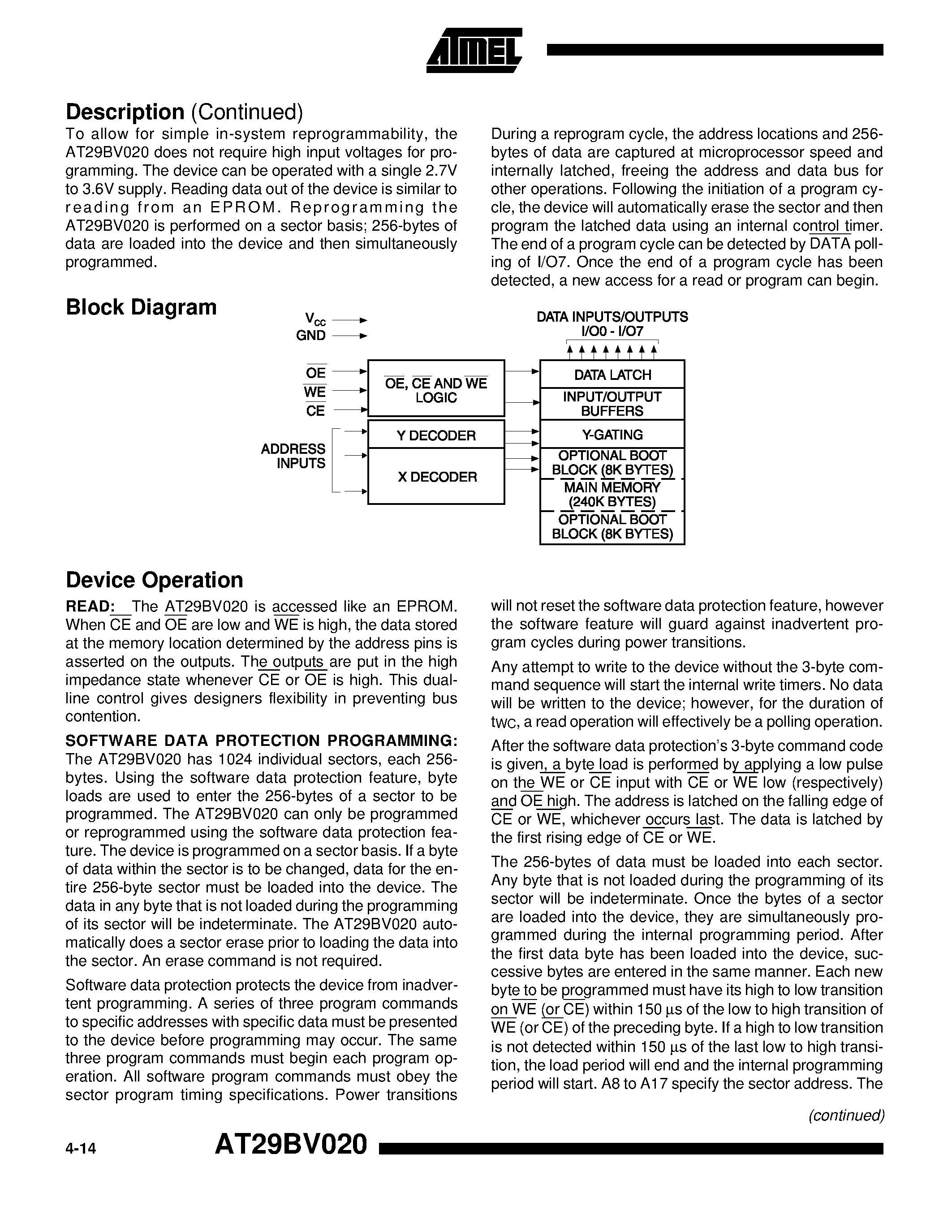 Datasheet AT29BV020 page 2 Datasheet AT29BV020 - 2 Megabit 256K x 8 Single 2.7-volt Battery-Voltage CMOS Flash Memory page 2