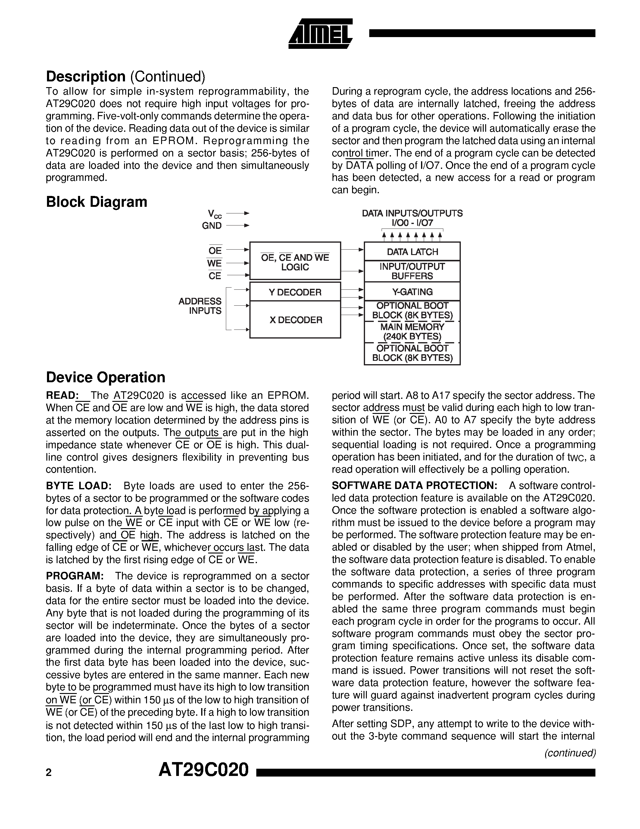 Datasheet AT29C020-90JC - 2-Megabit 256K x 8 5-volt Only CMOS Flash Memory page 2