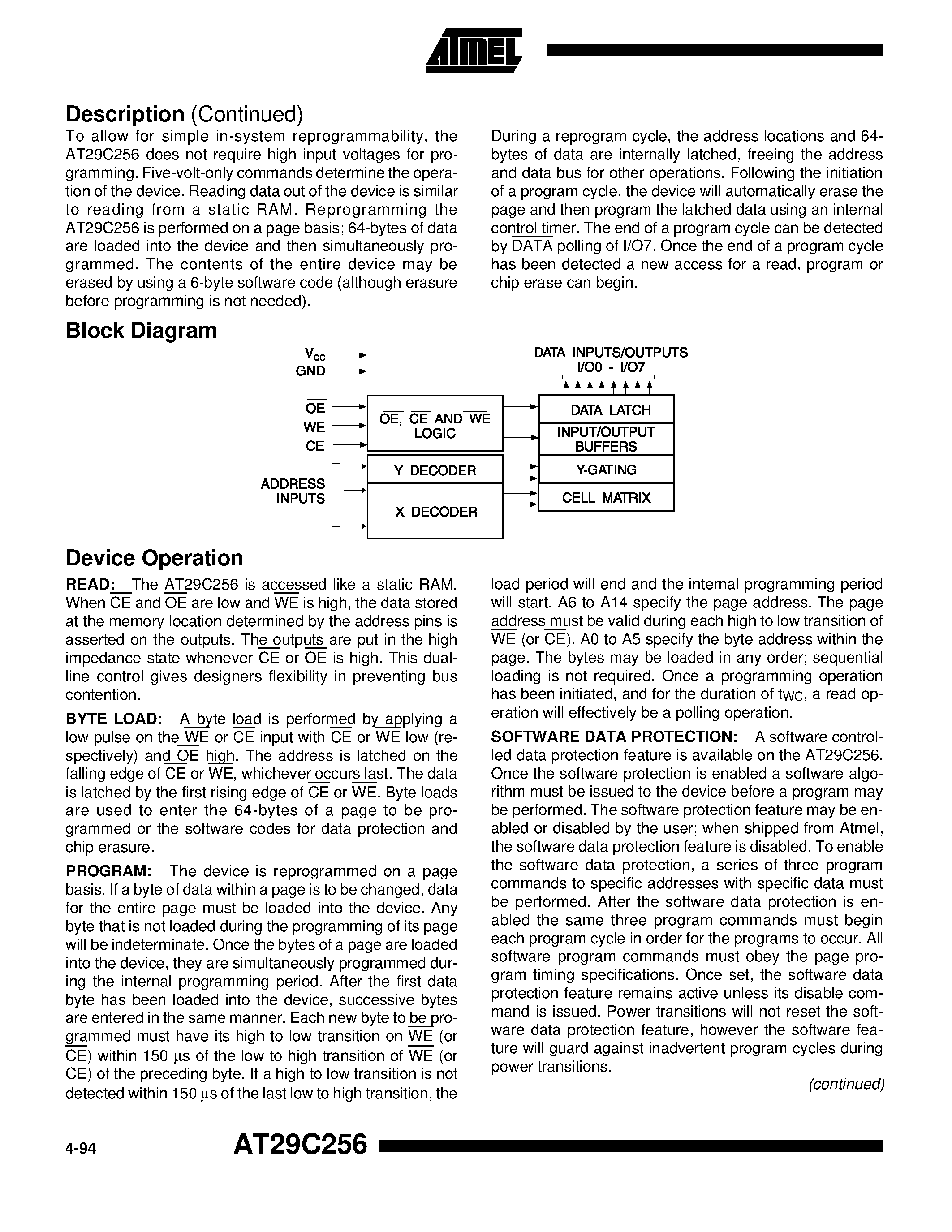Даташит на микросхему AT29C256-12TC страница 2 Даташит AT29C256-12TC - 256K 32K x 8 5-volt Only CMOS Flash Memory страница 2