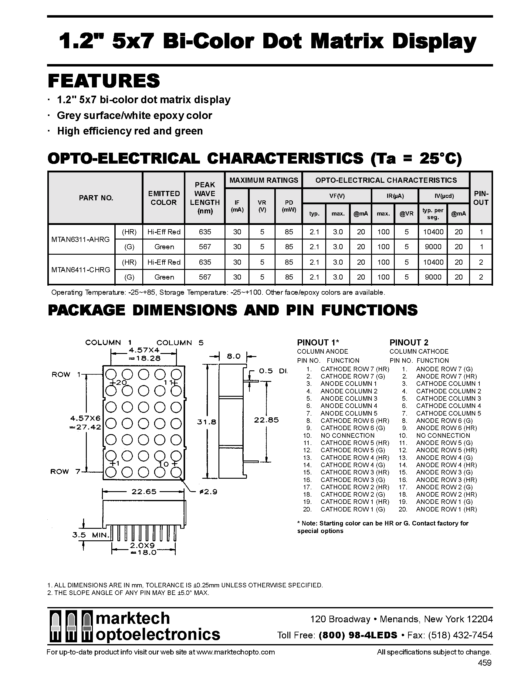 Даташит на микросхему AN631 страница 1 Даташит AN631 - 1.2 5x7 Bi-Color Dot Matrix Display страница 1