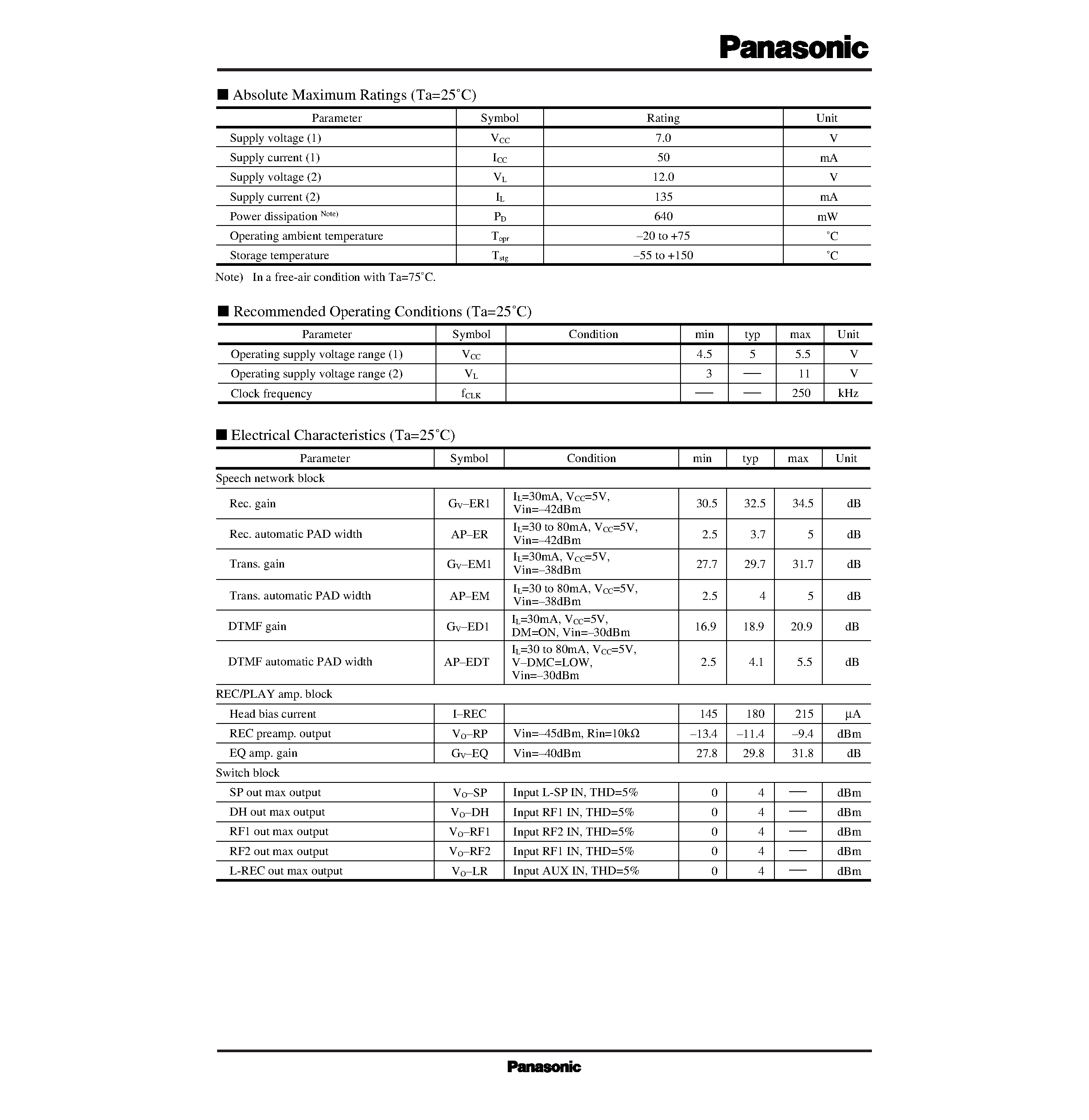 Даташит на микросхему AN6448NFBP страница 2 Даташит AN6448NFBP - Speech Network IC Incorporating Cross-Point Switch страница 2