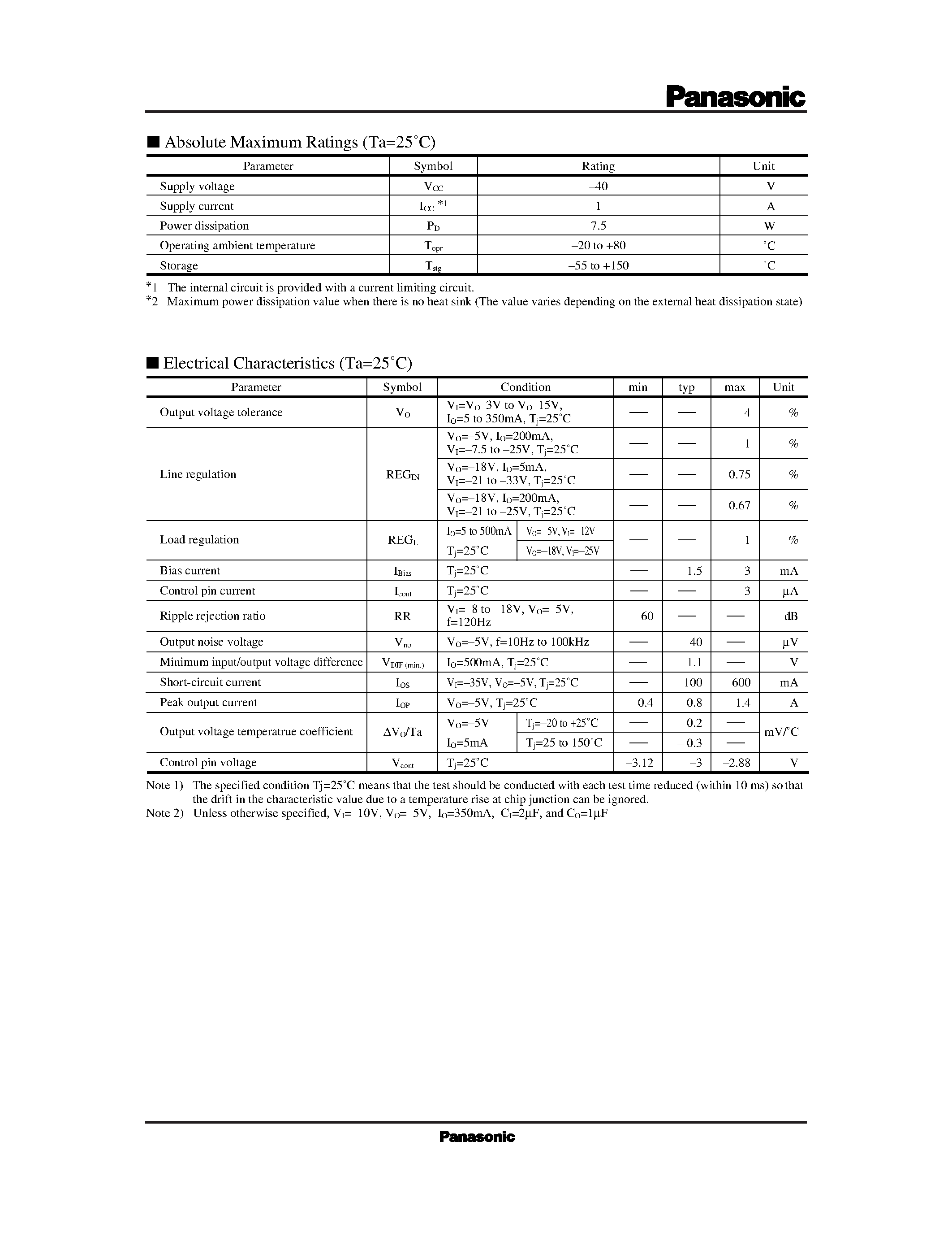 Datasheet AN6535 - 4-pin Negative Adjustable Voltage Regulator page 2