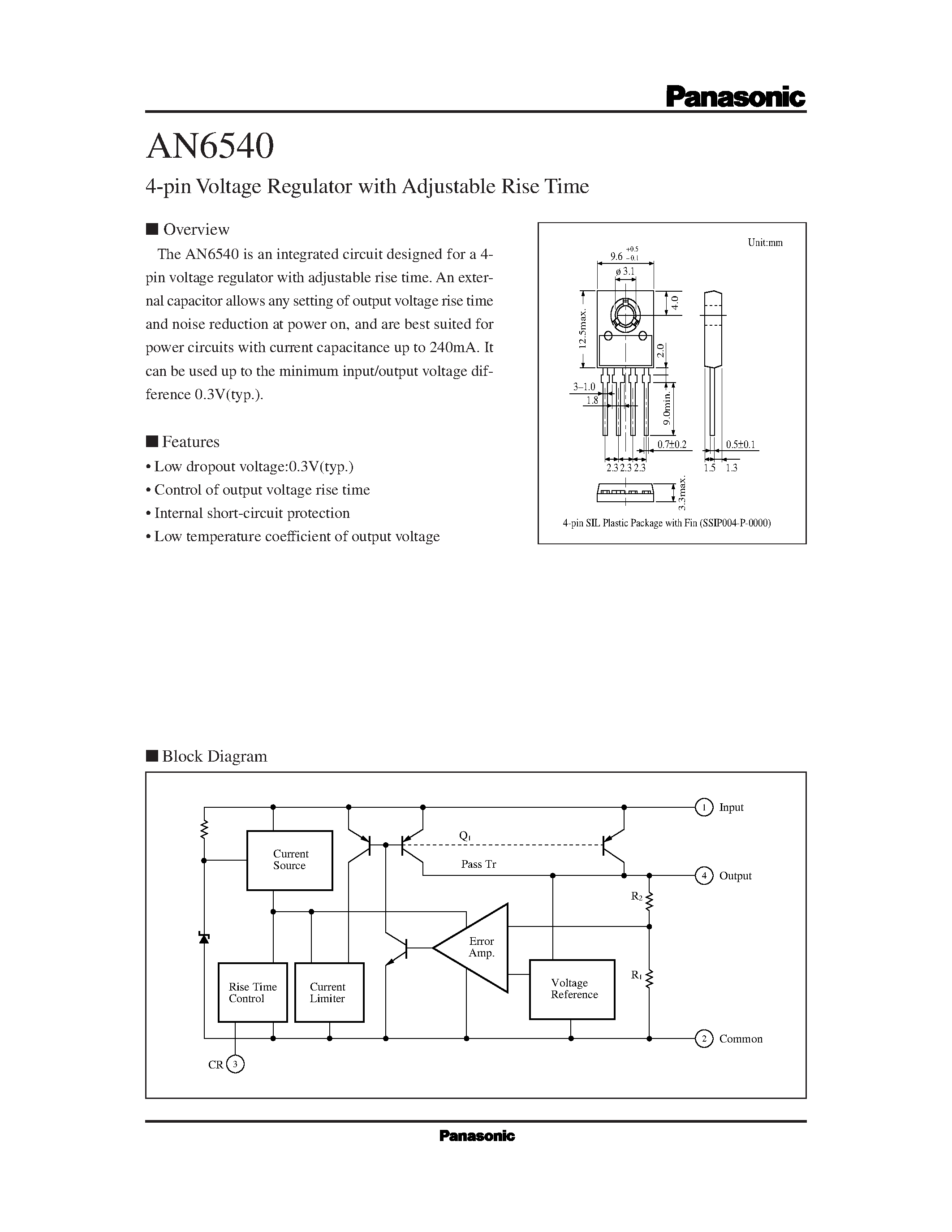 Datasheet AN6540 - 4-pin Voltage Regulator with Adjustable Rise Time page 1