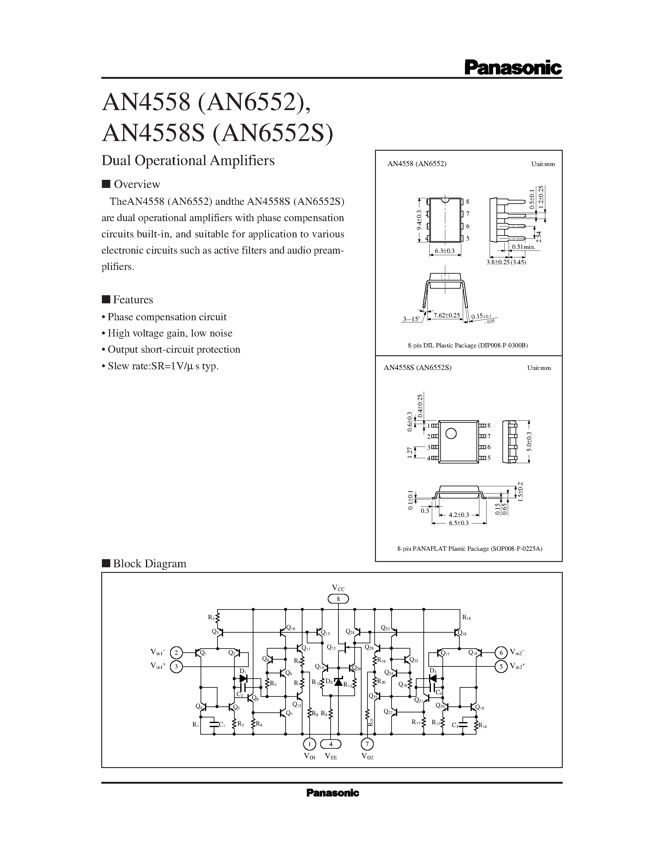 Даташит AN6552 - Dual Operational Amplifiers страница 1