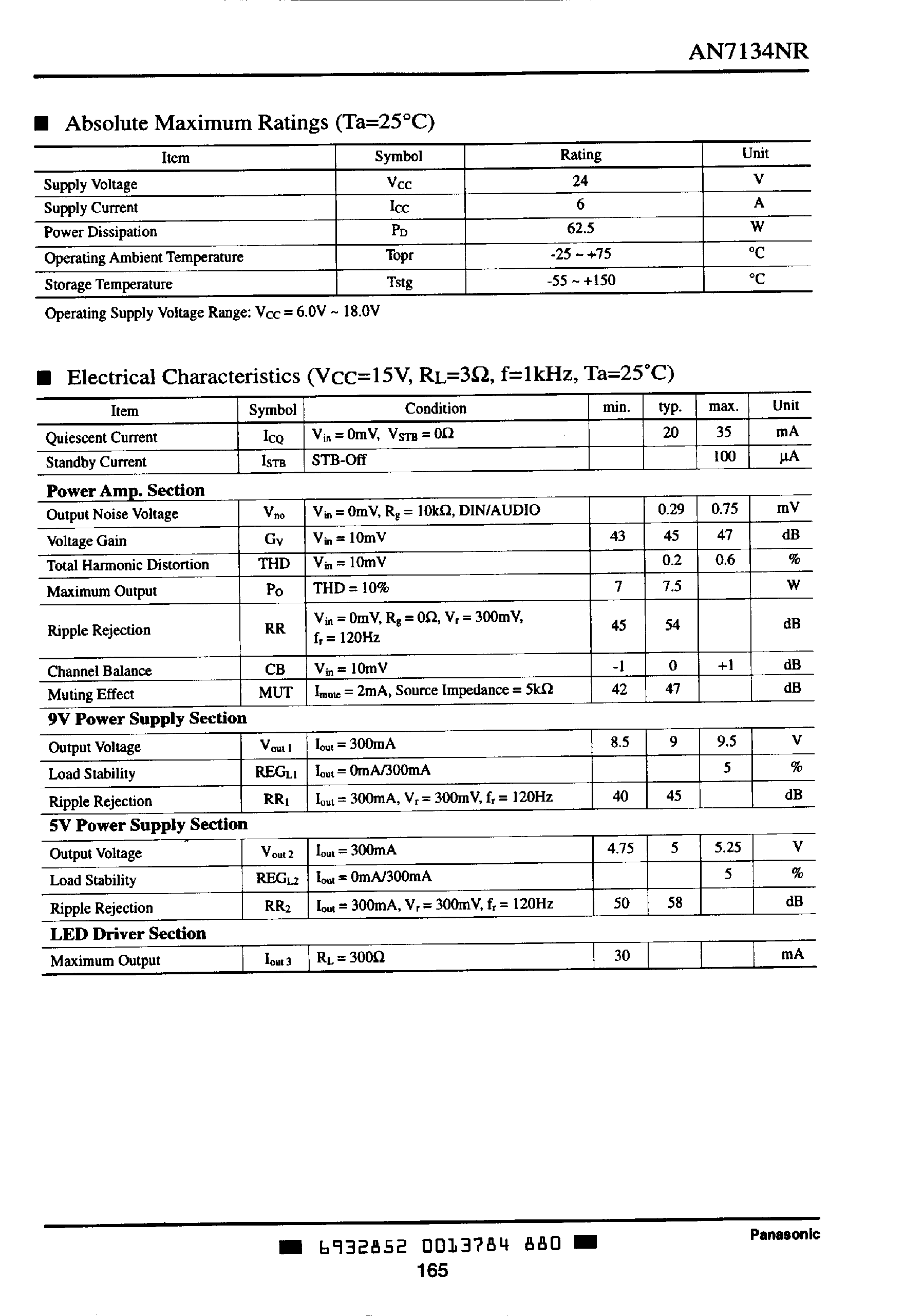 Datasheet AN7134NR - DUAL 7.5W AUDIO POWER AMPLIFIER page 2