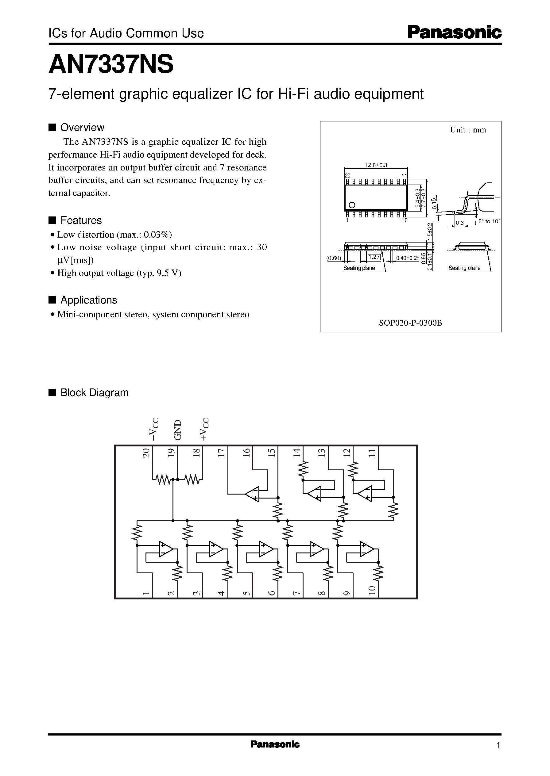 Datasheet AN7337NS - 7-element graphic equalizer IC for Hi-Fi audio equipment page 1