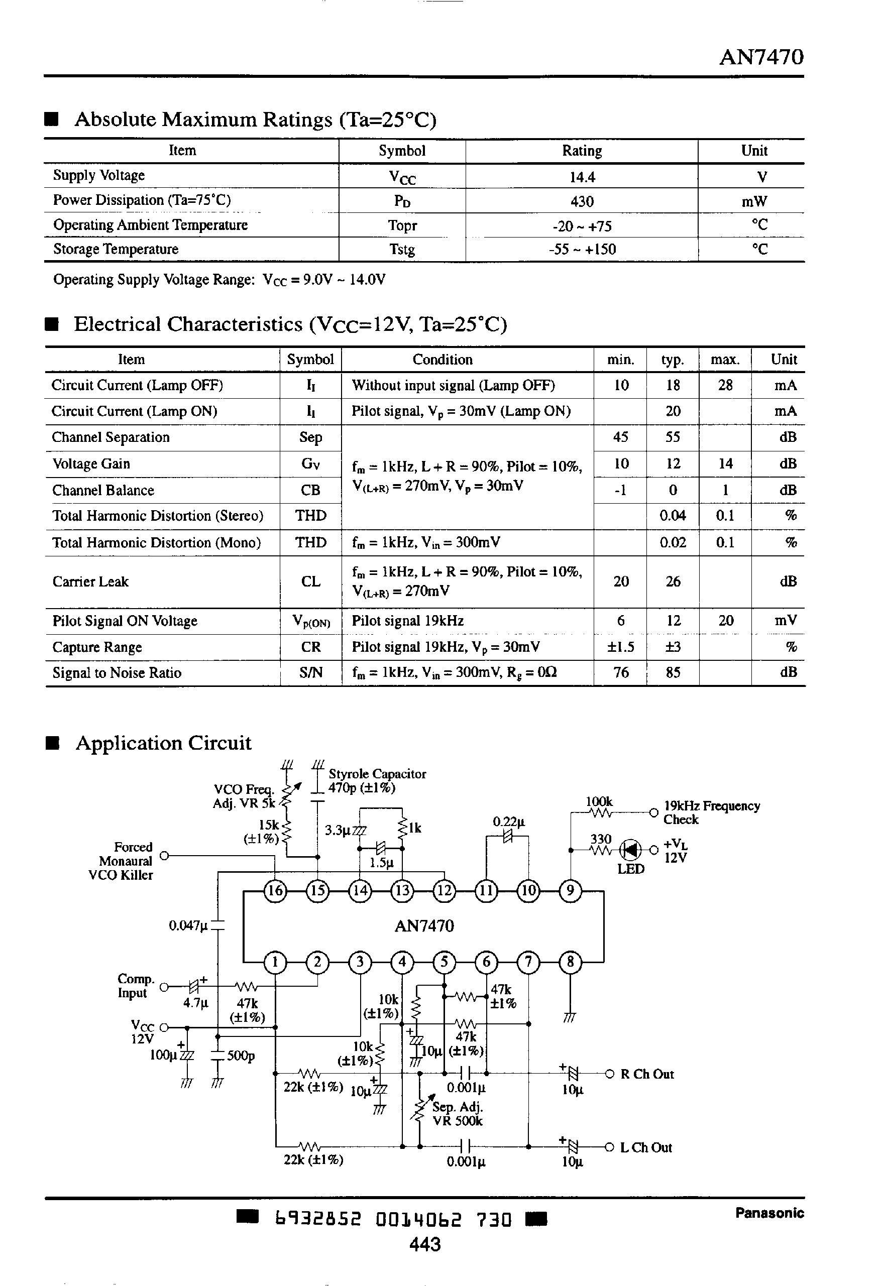 Даташит AN7470 - FM STEREO MULTIPLEX DEMODULATOR страница 2