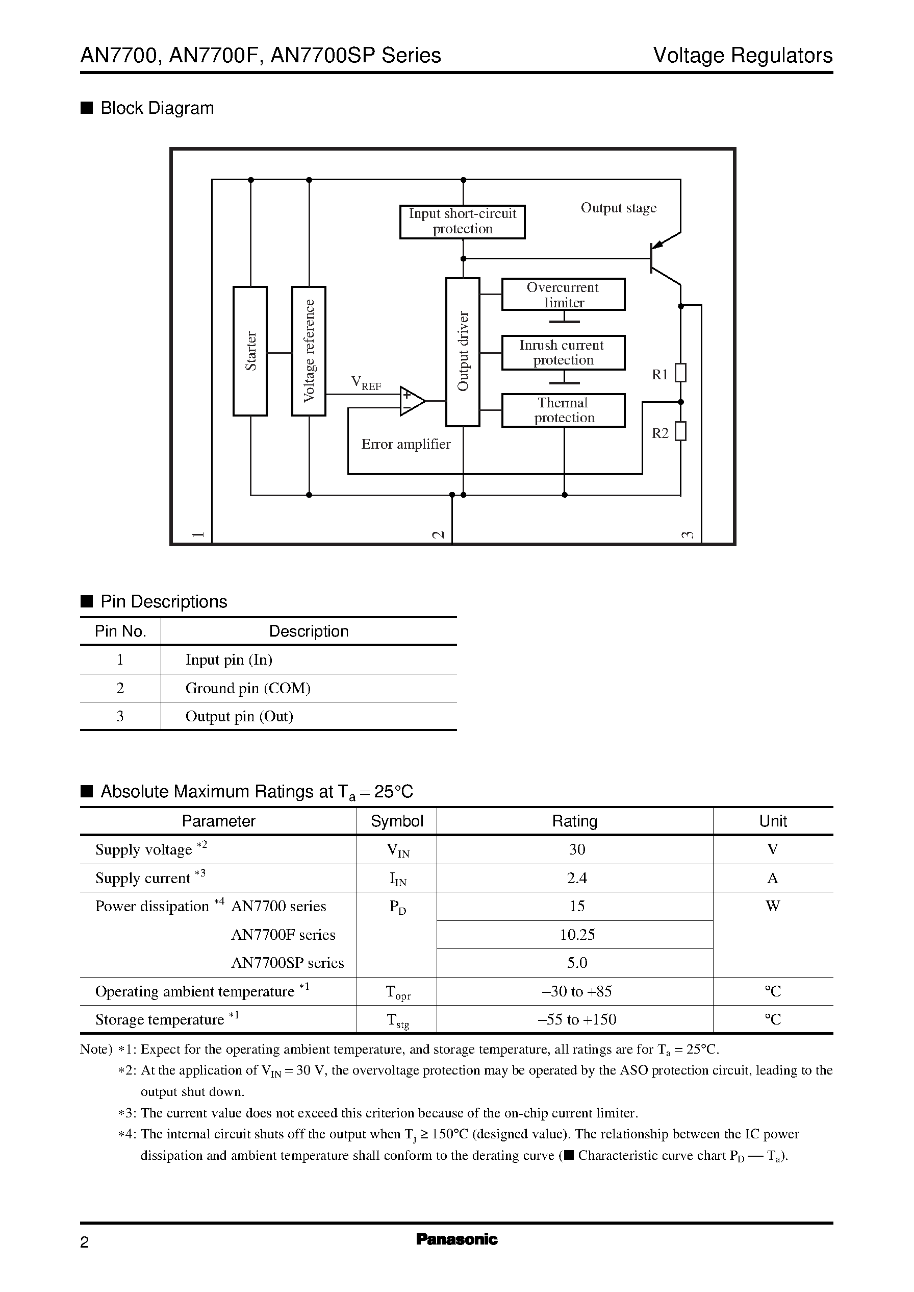 Datasheet AN7712F - Low-dropout three-pin voltage regulator 1.2-A type page 2