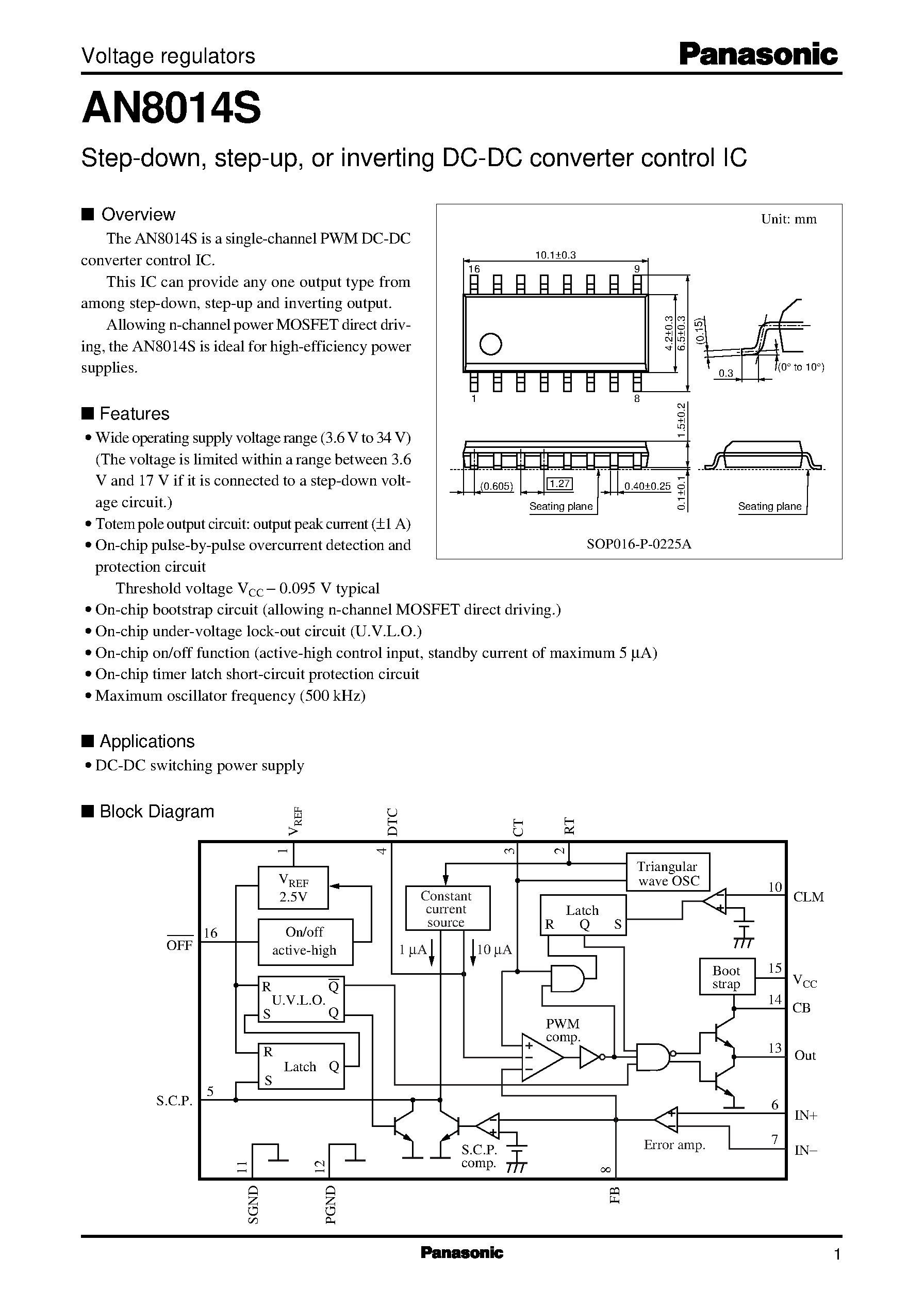 Даташит AN8014S - Step-down/ step-up/ or inverting DC-DC converter control IC страница 1