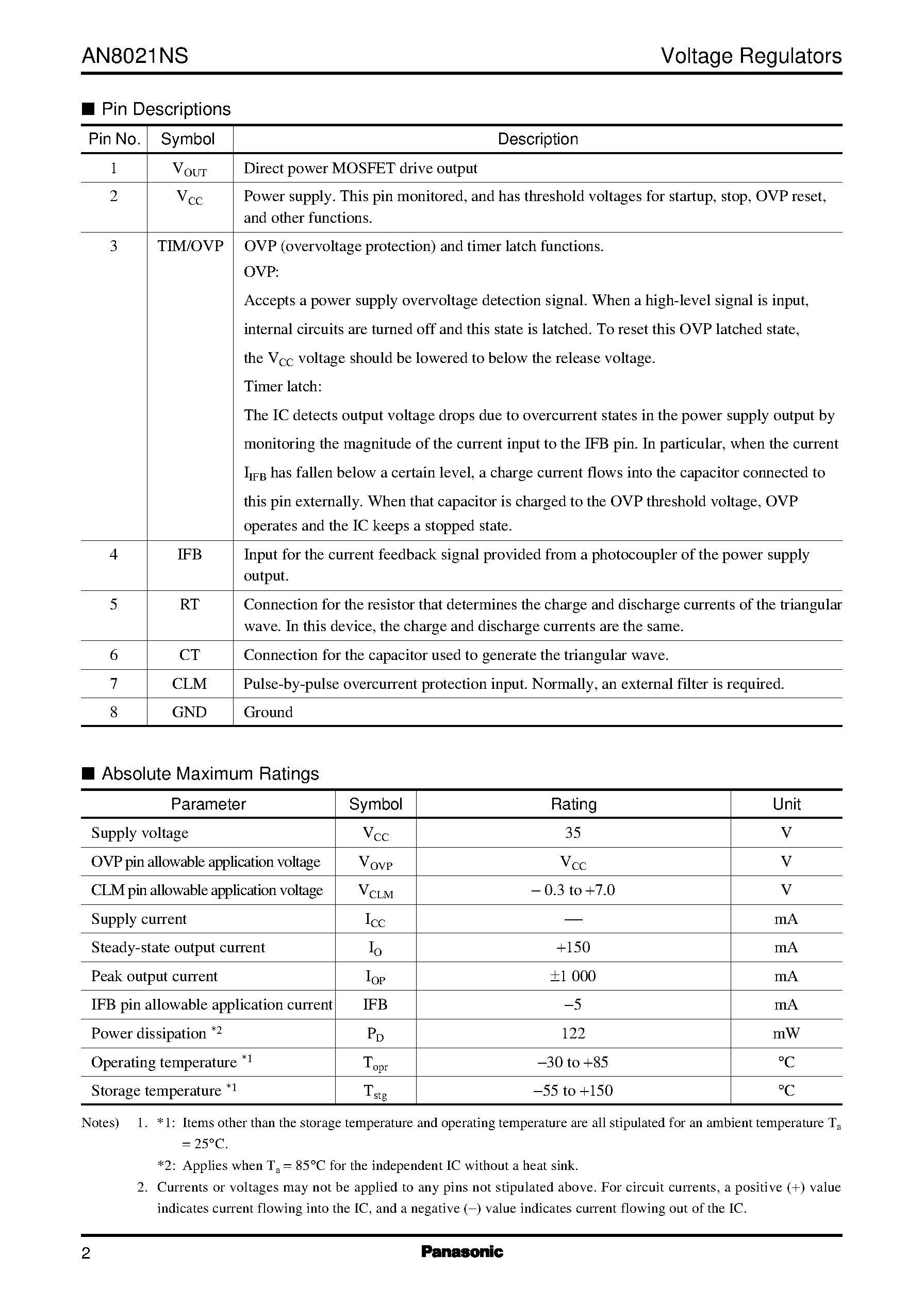 Даташит на микросхему AN8021NS страница 2 Даташит AN8021NS - External excitation flyback AC-DC switching power supply control IC страница 2