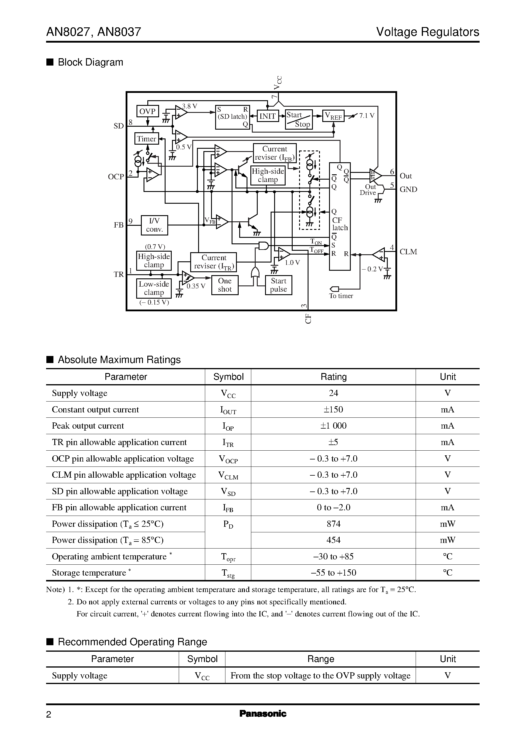 Datasheet AN8027 - AC-DC switching power supply control IC with standby mode page 2