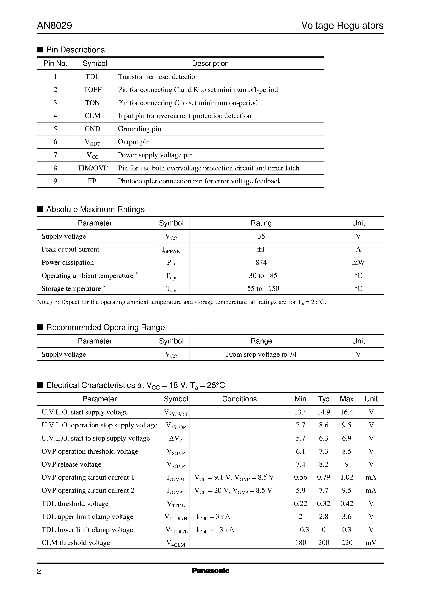 Даташит на микросхему AN8029 страница 2 Даташит AN8029 - Self-excited RCC pseudo-resonance type AC-DC switching power supply control IC страница 2