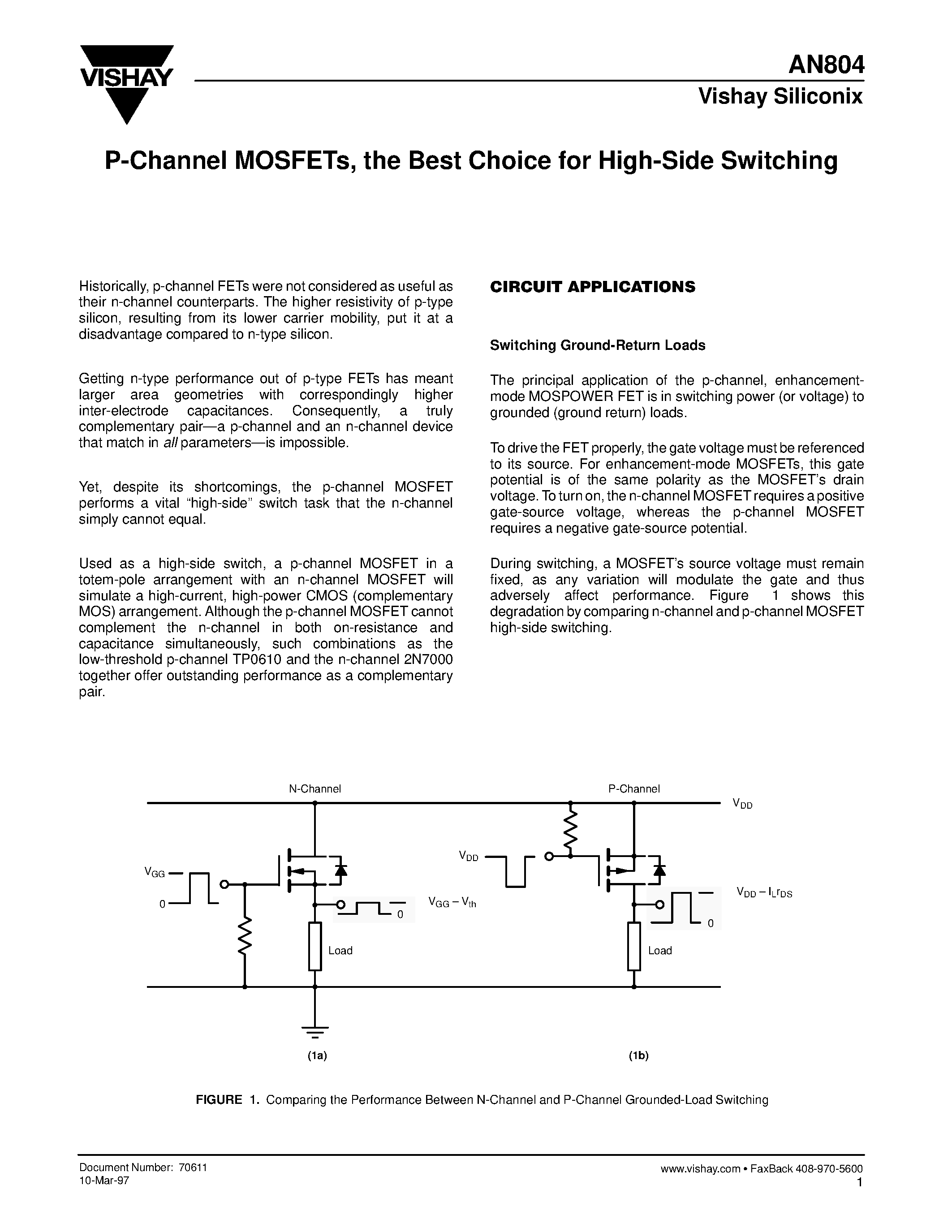 Datasheet AN804 - P-Channel MOSFETs/ the Best Choice for High-Side Switching page 1